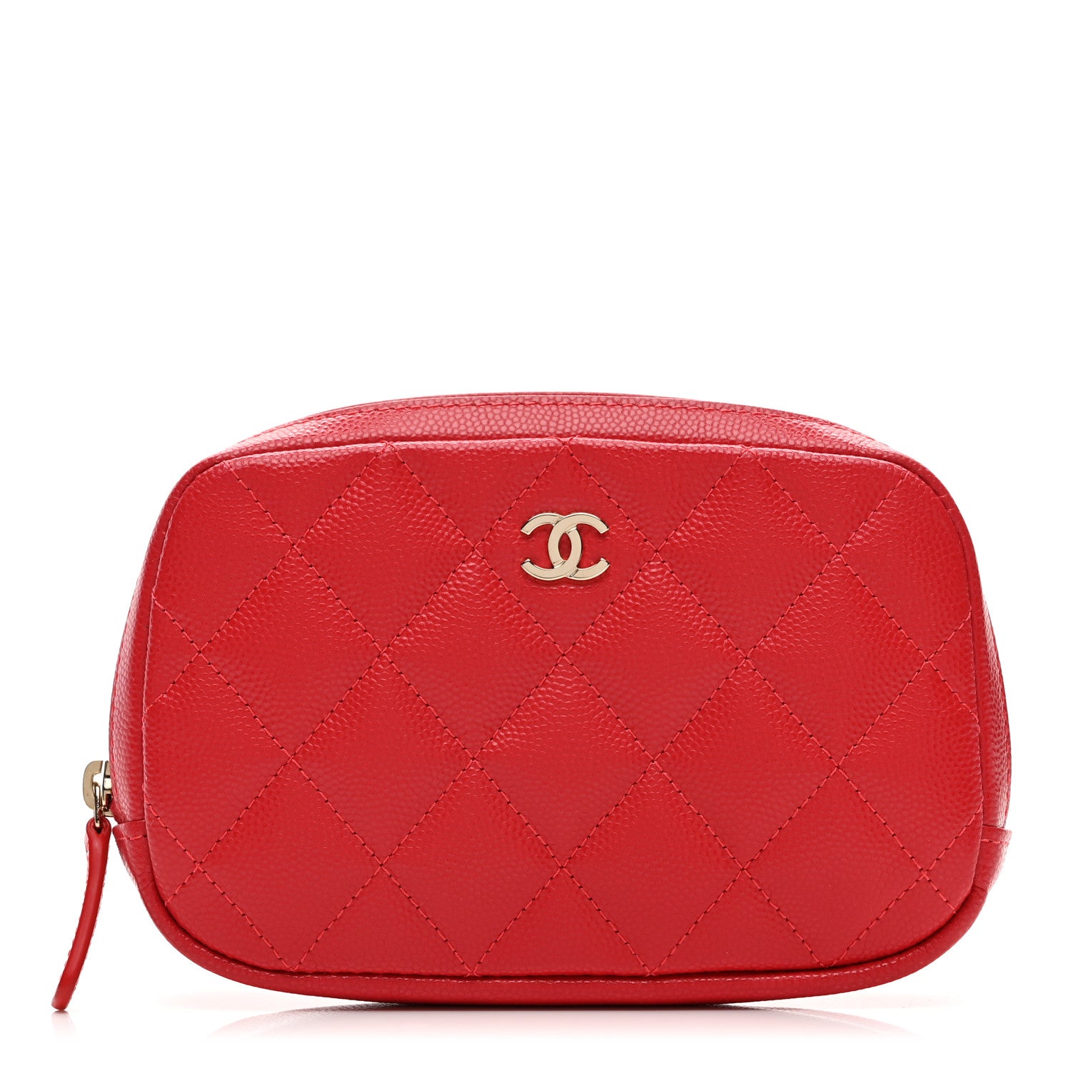 Chanel Caviar Quilted Small Curvy Pouch Cosmetic Case Red 1 of 8