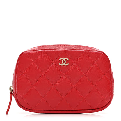 Chanel Caviar Quilted Small Curvy Pouch Cosmetic Case Red 1 of 8