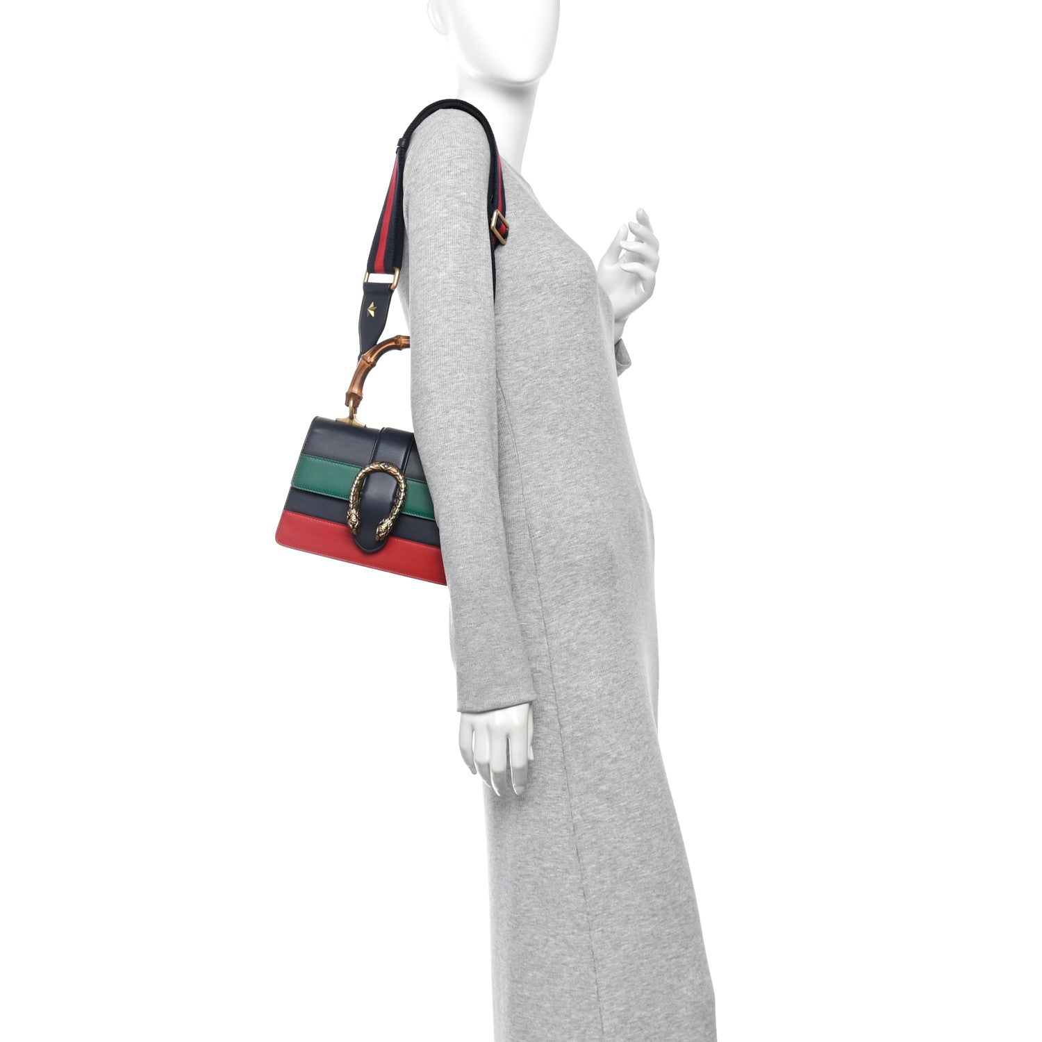 Gucci Calfskin Bamboo Web Mini Dionysus Top Handle Bag Blue Emerald Hibiscus Red 2 of 10
