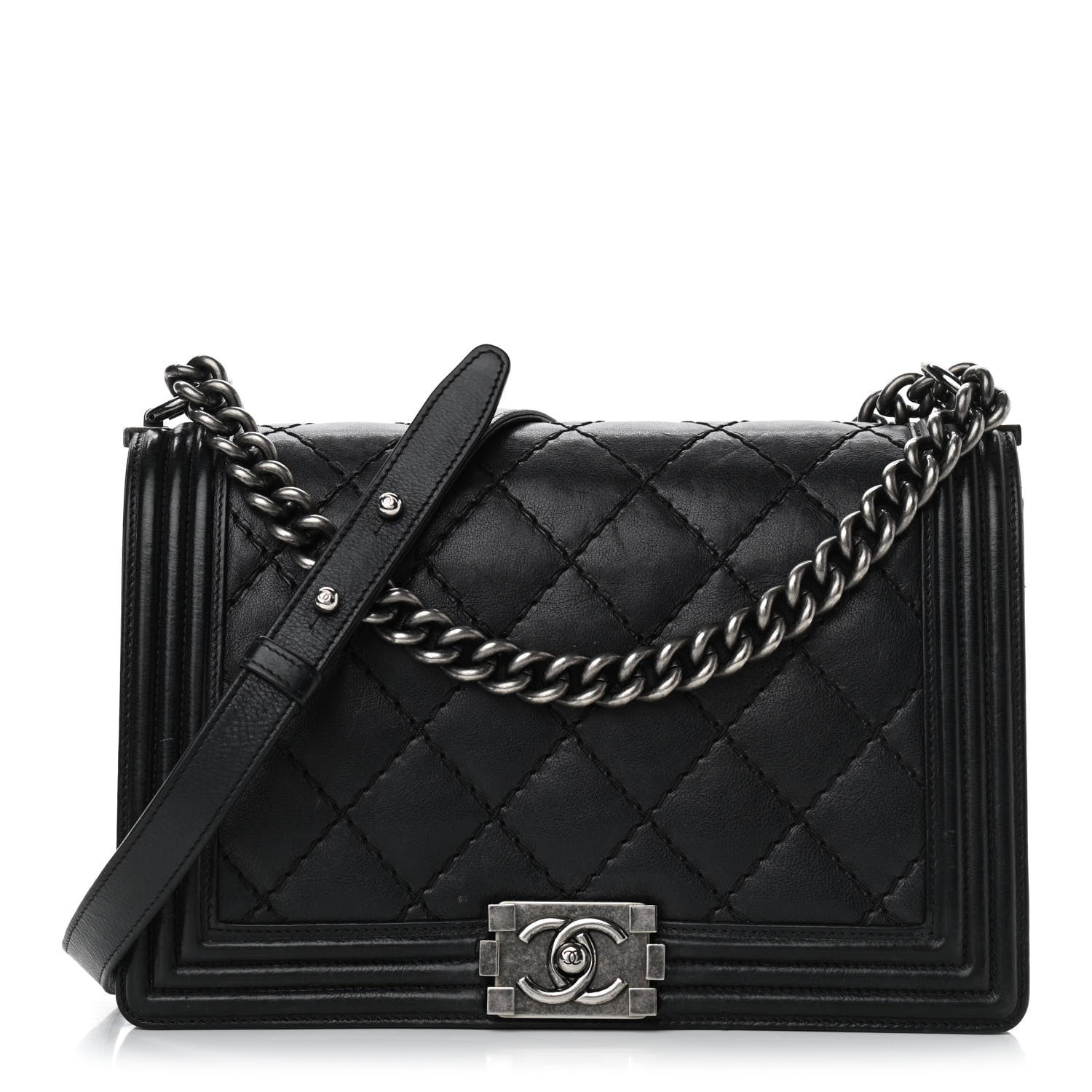 Chanel Calfskin Quilted Double Stitch New Medium Boy Flap Black 1 of 12