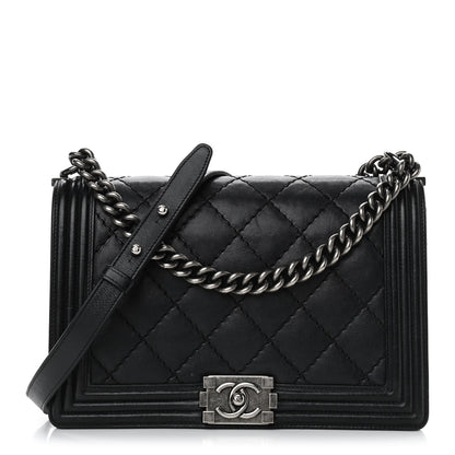 Chanel Calfskin Quilted Double Stitch New Medium Boy Flap Black 1 of 12