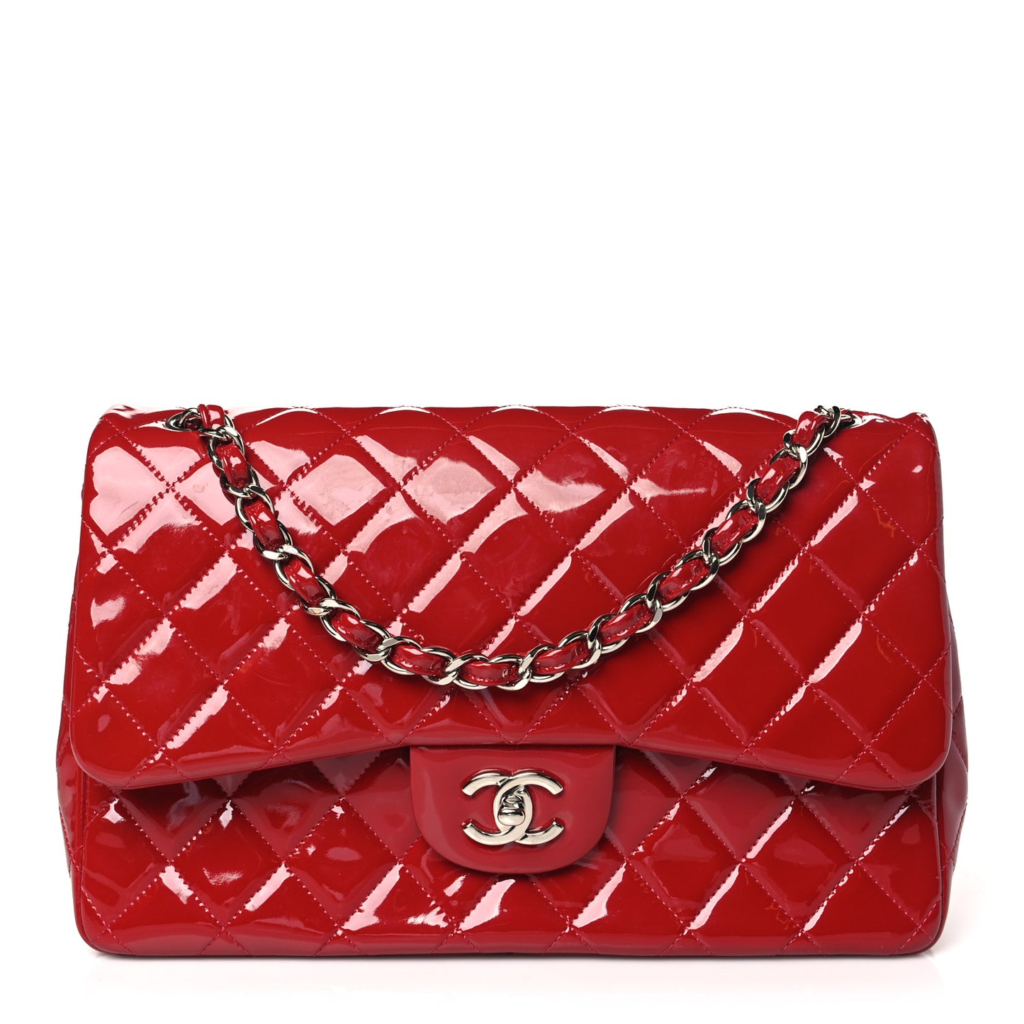 Patent Quilted Jumbo Double Flap Red