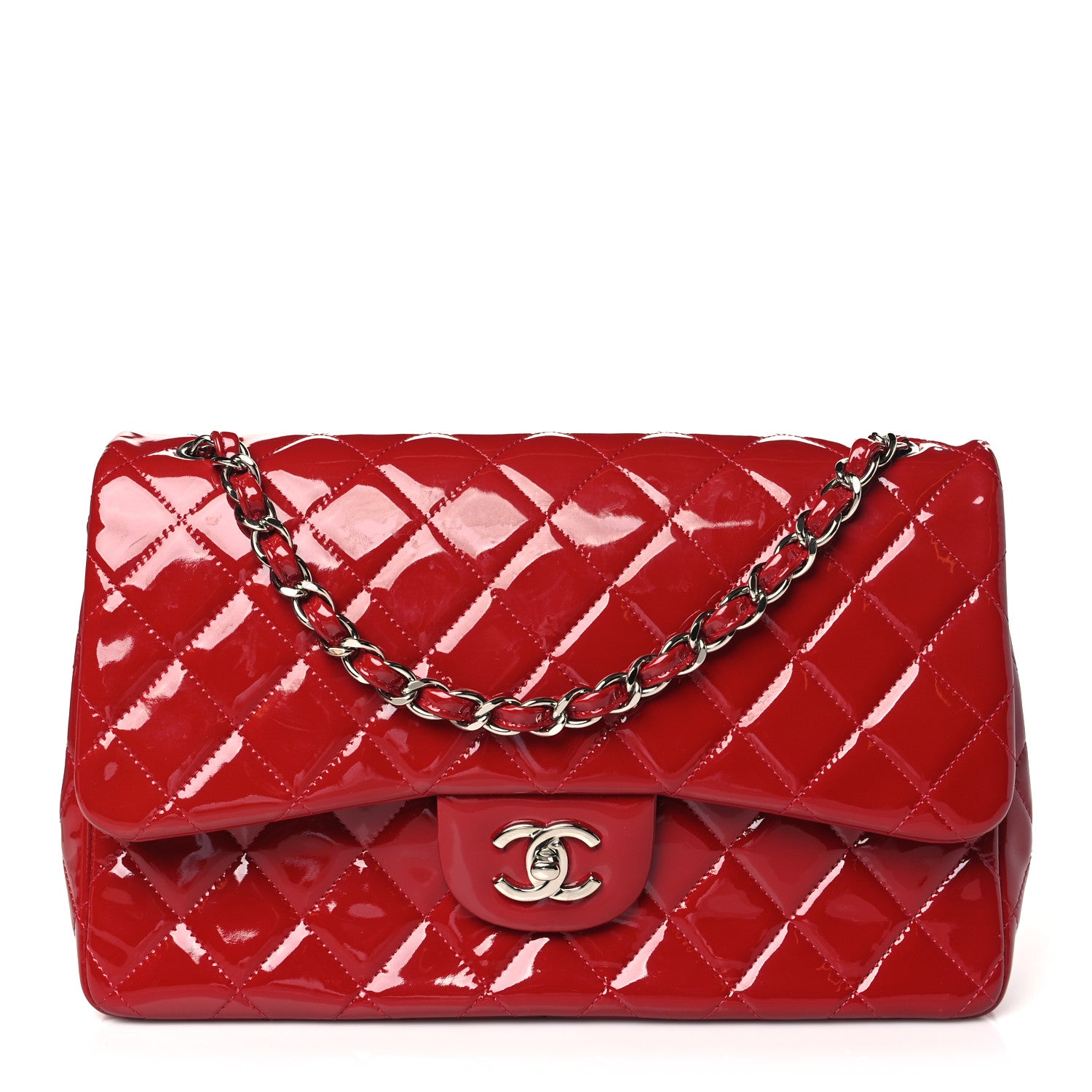 Chanel Patent Quilted Jumbo Double Flap Red 1 of 11