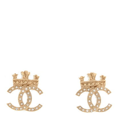 Chanel Crystal CC Crown Earrings Gold 1 of 5