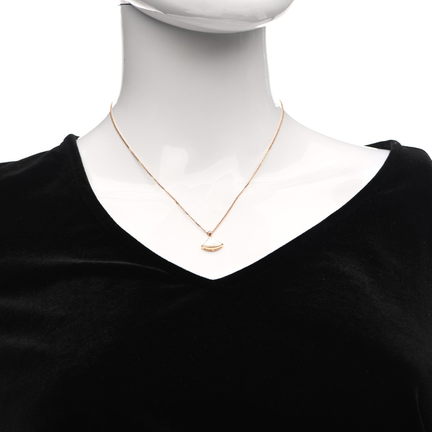 Bulgari 18K Rose Gold Diamond Mother of Pearl Small Divas' Dream Pendant Necklace 2 of 8