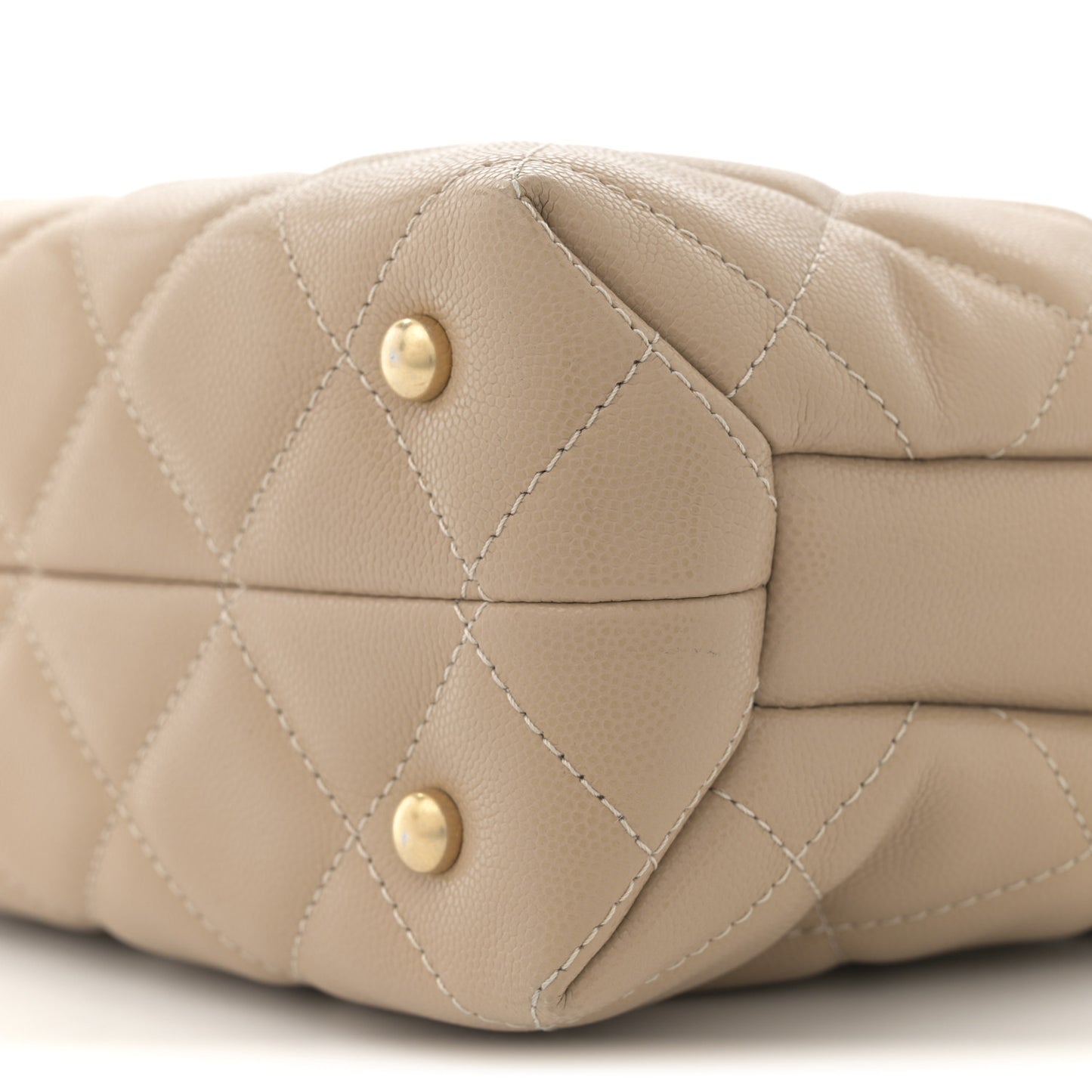 Shiny Caviar Quilted Chain Handle Shopping Tote Beige