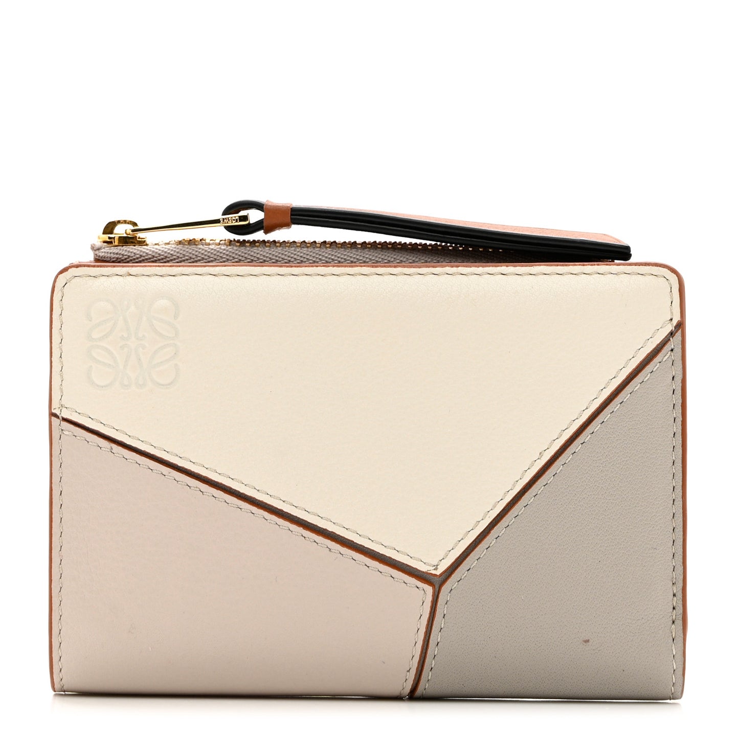 Calfskin Puzzle Zip Bi-Fold Wallet Ghost Soft White