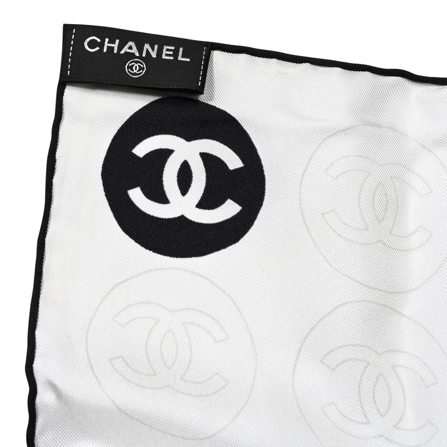 Chanel Silk CC Logo Charms Scarf White Gold Black 3 of 4