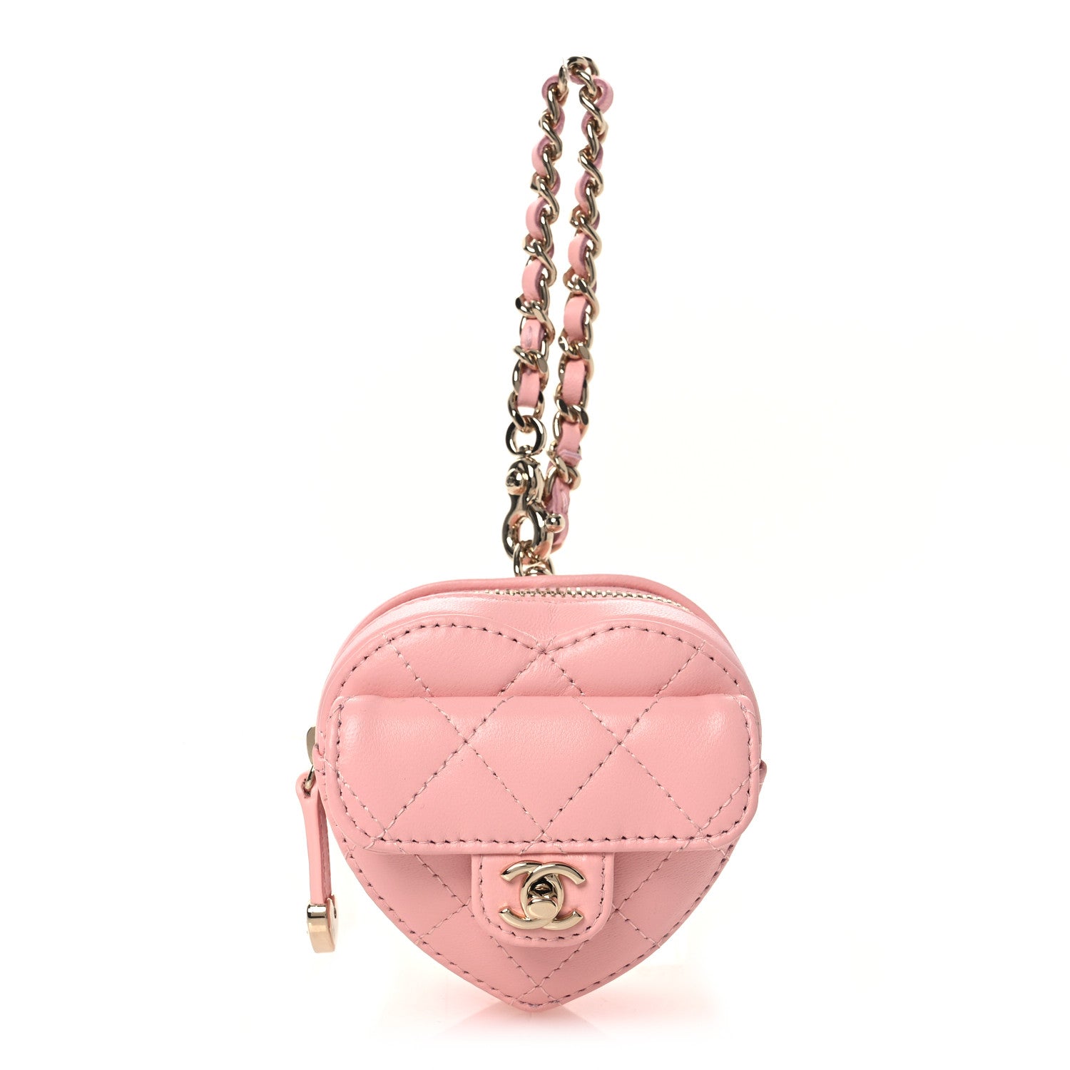 Chanel Lambskin Quilted CC In Love Heart Coin Bag Charm Light Pink 1 of 7