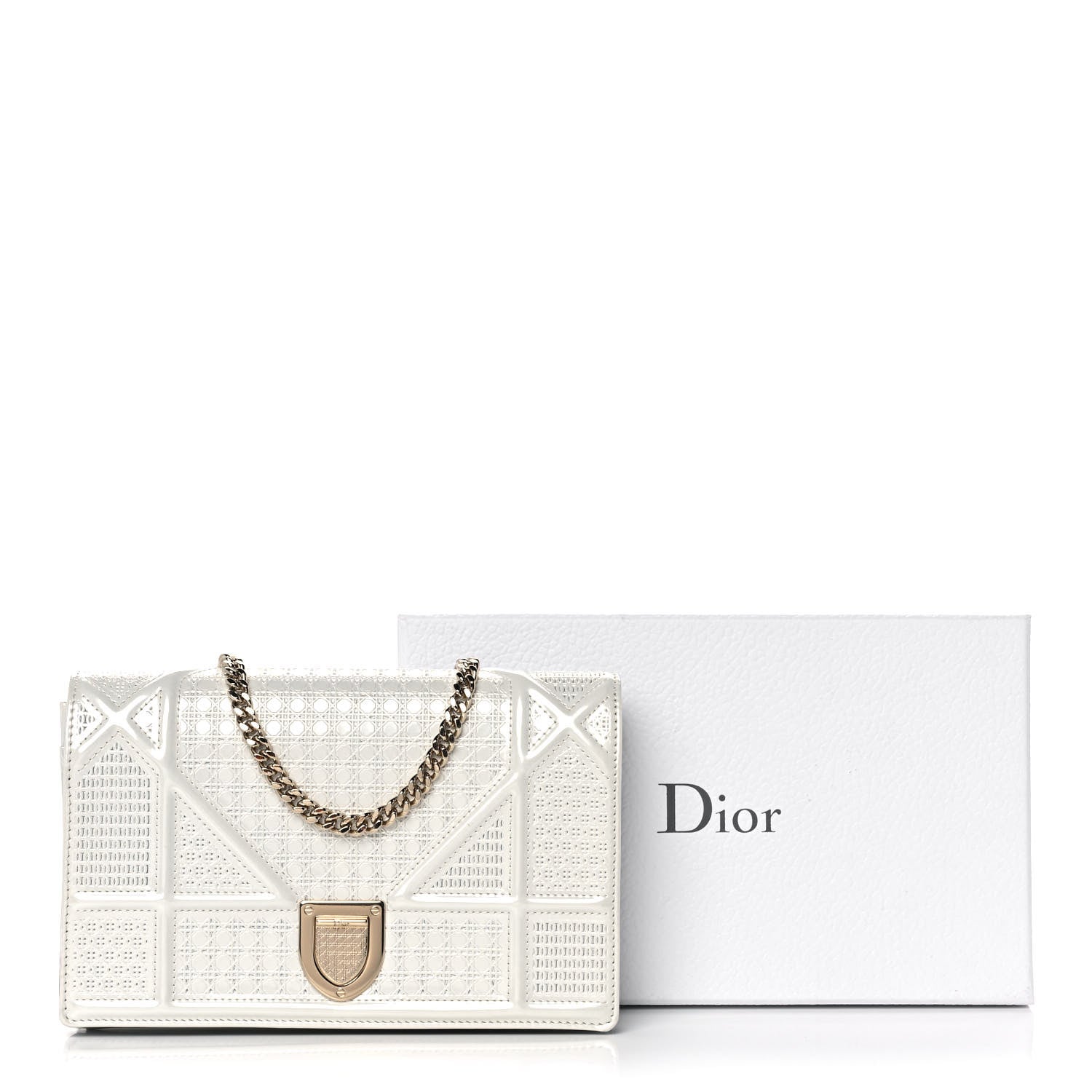 Christian Dior Patent Micro-Cannage Diorama Wallet on Chain Pouch White 10 of 10