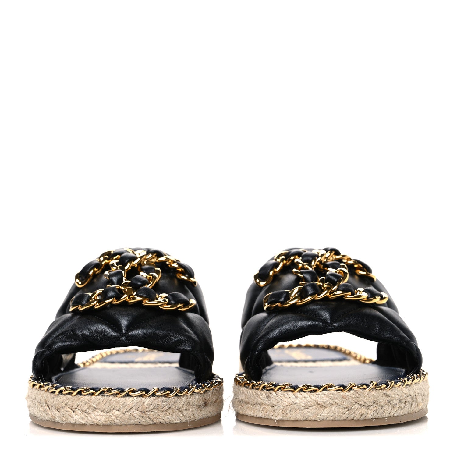 Chanel Lambskin Quilted CC Chain Espadrille Mules 40 Black Navy 3 of 10