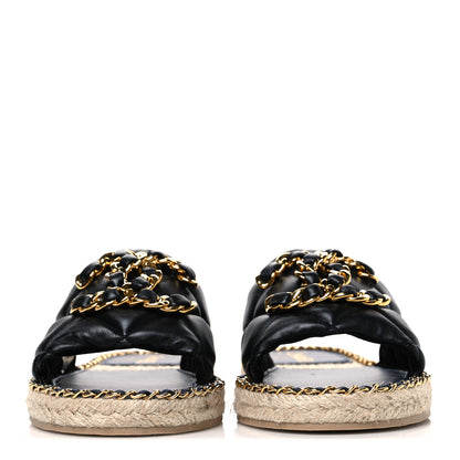 Chanel Lambskin Quilted CC Chain Espadrille Mules 40 Black Navy 3 of 10
