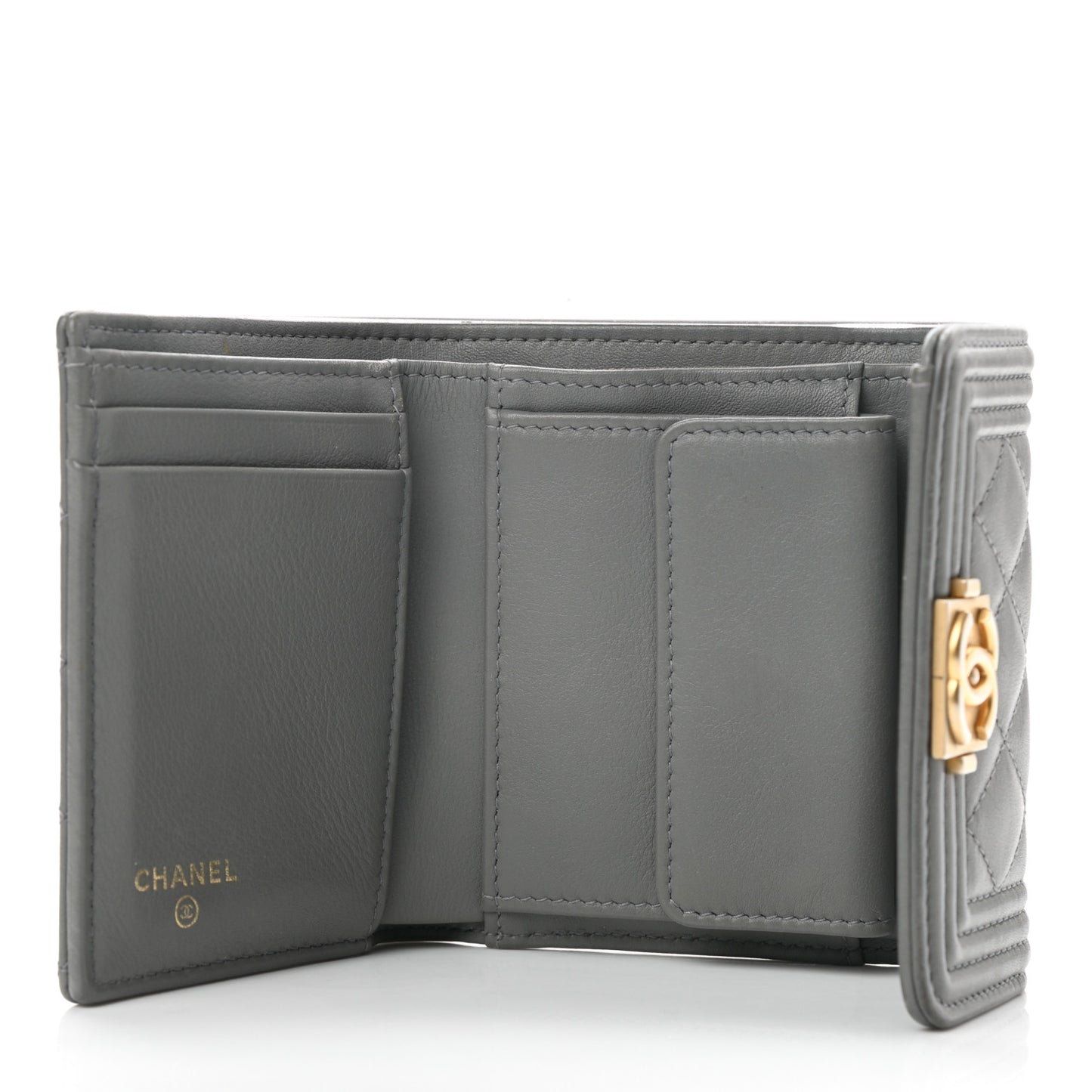 Lambskin Quilted Compact Boy Wallet Dark Grey