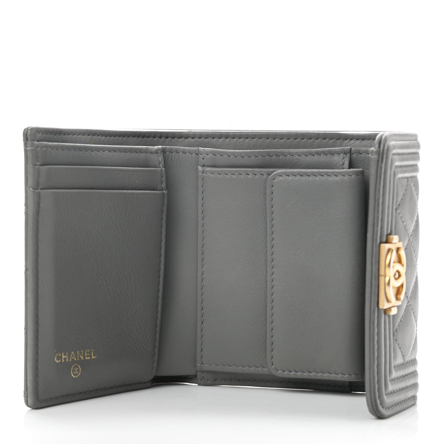 Chanel Lambskin Quilted Compact Boy Wallet Dark Grey 5 of 8