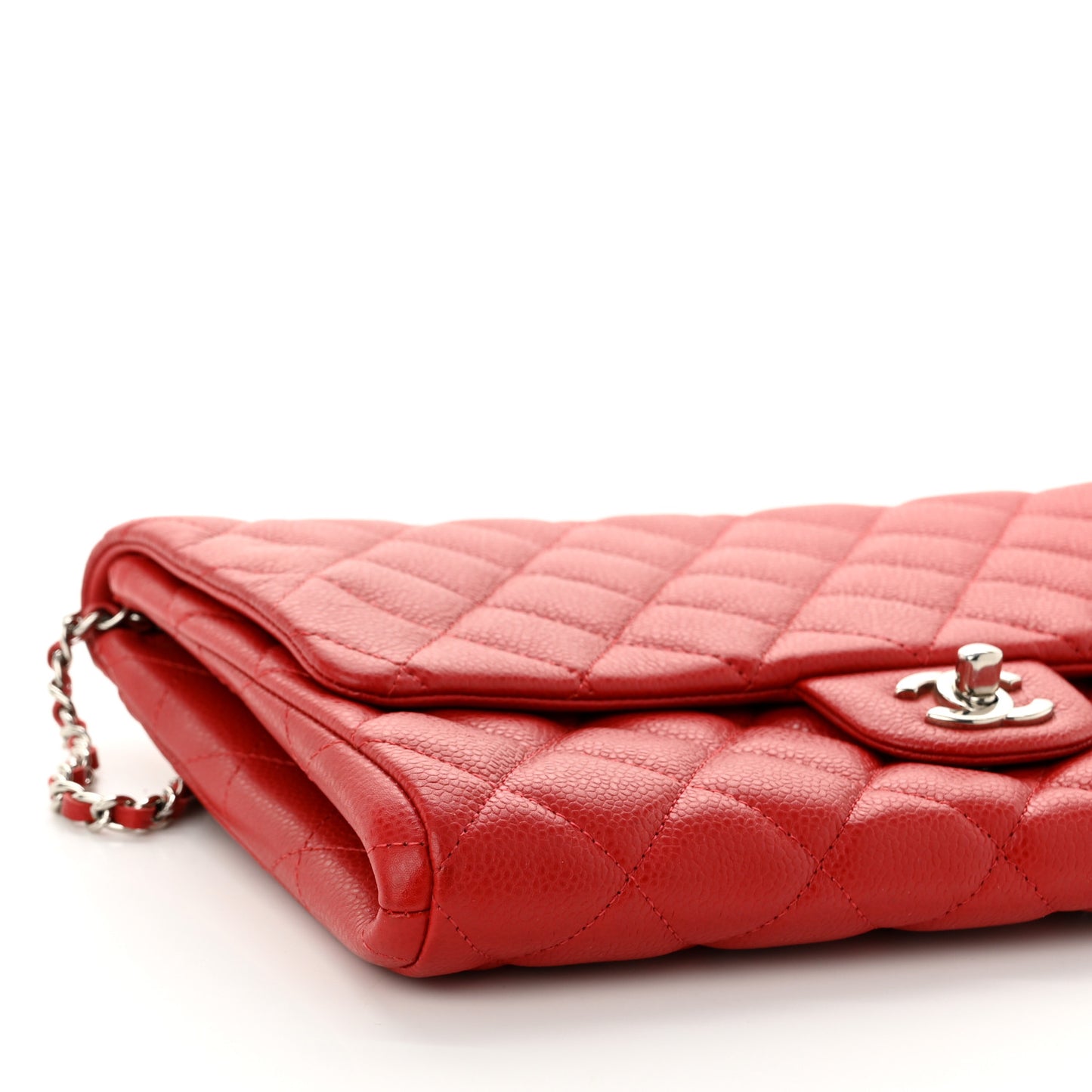 Caviar Quilted Clutch With Chain Flap Red