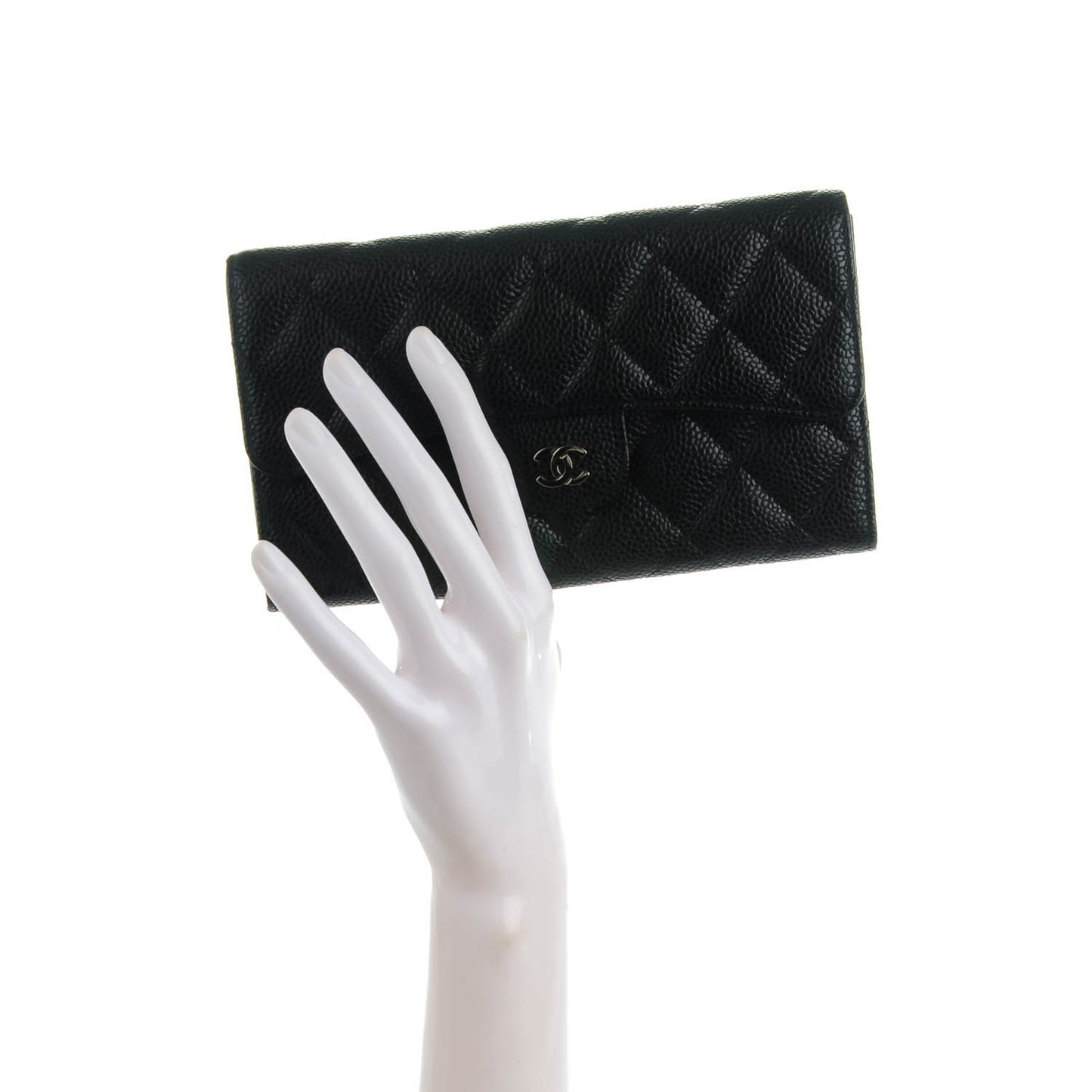 Caviar Quilted Large Flap Wallet Black
