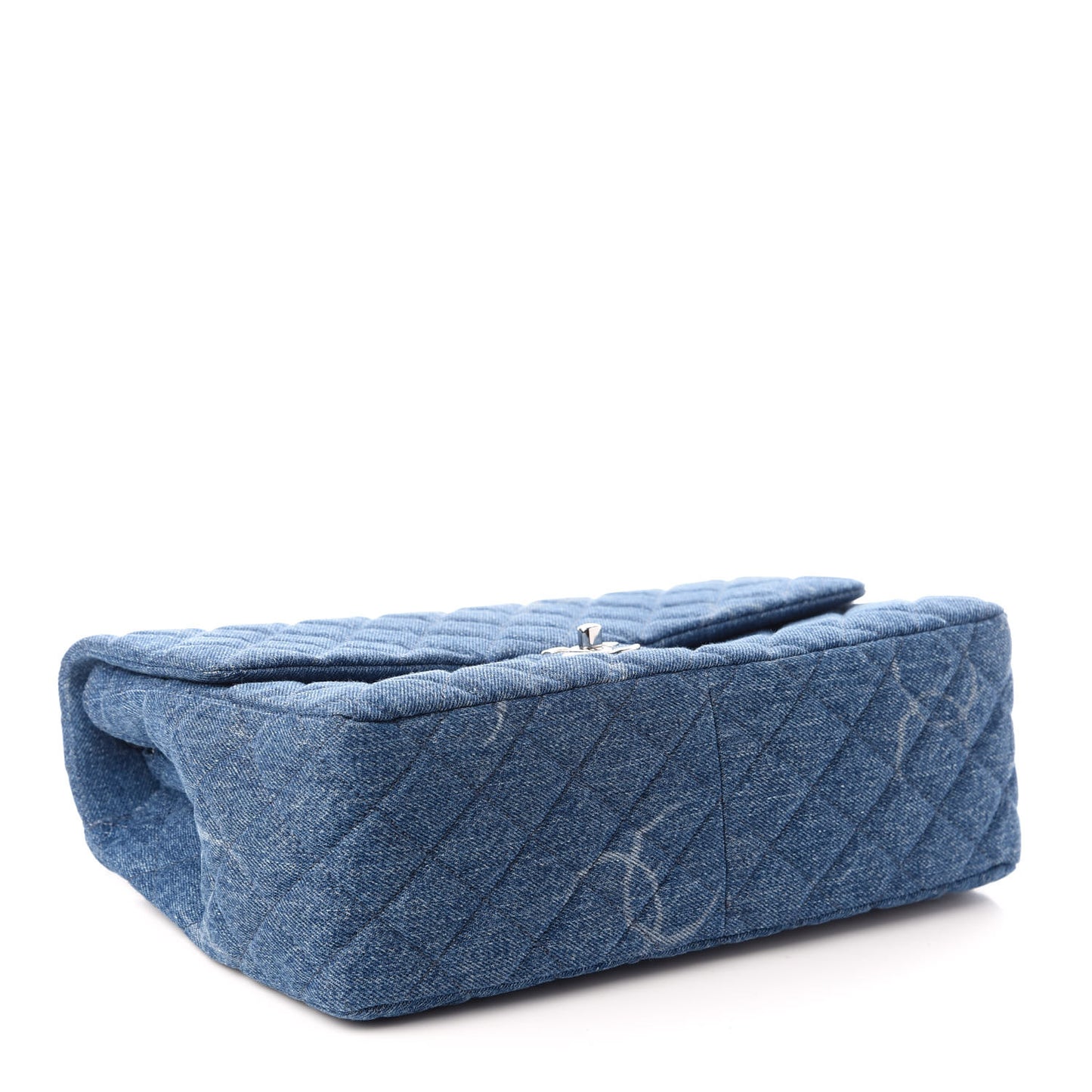 Denim Quilted CC Print Jumbo Single Flap Blue