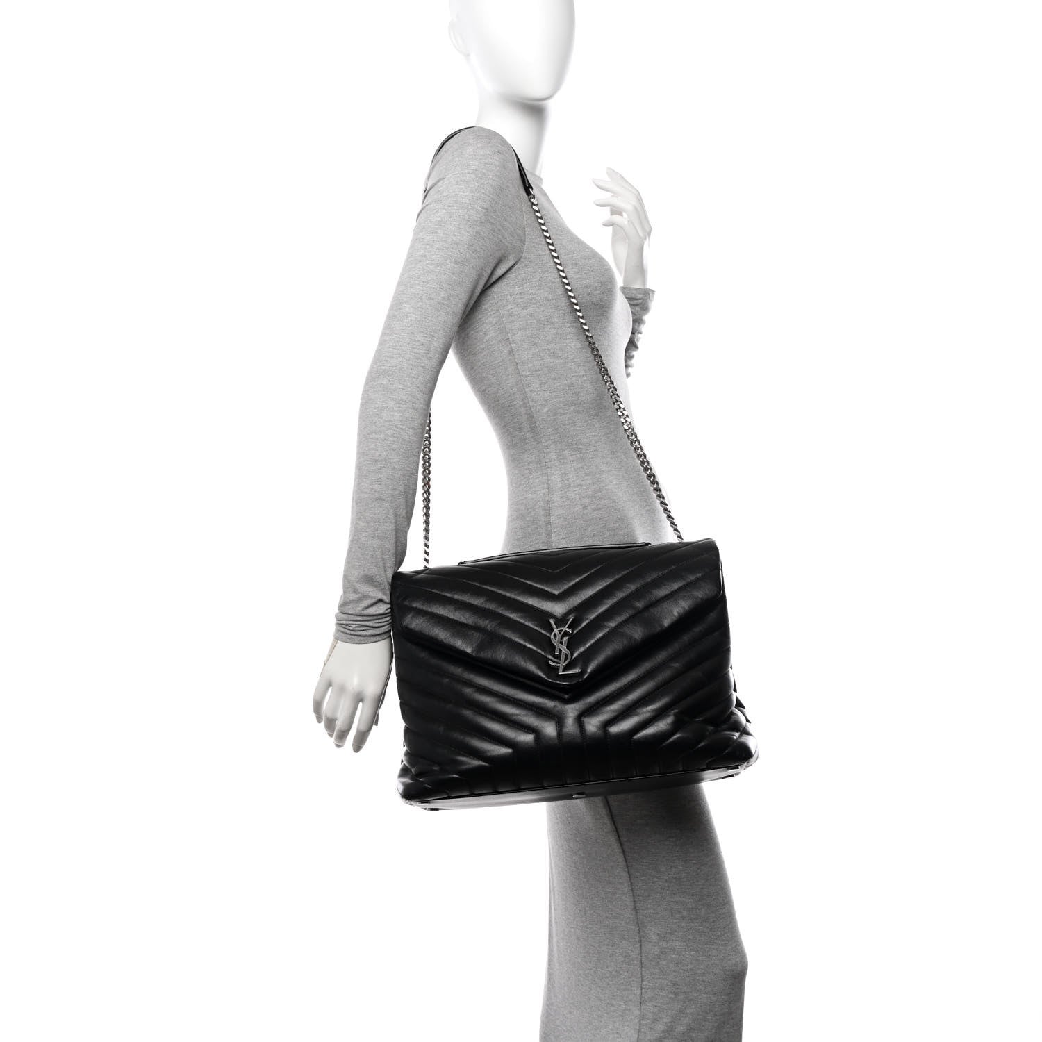 Saint Laurent Calfskin Y Quilted Monogram Large Loulou Chain Satchel Black 2 of 15