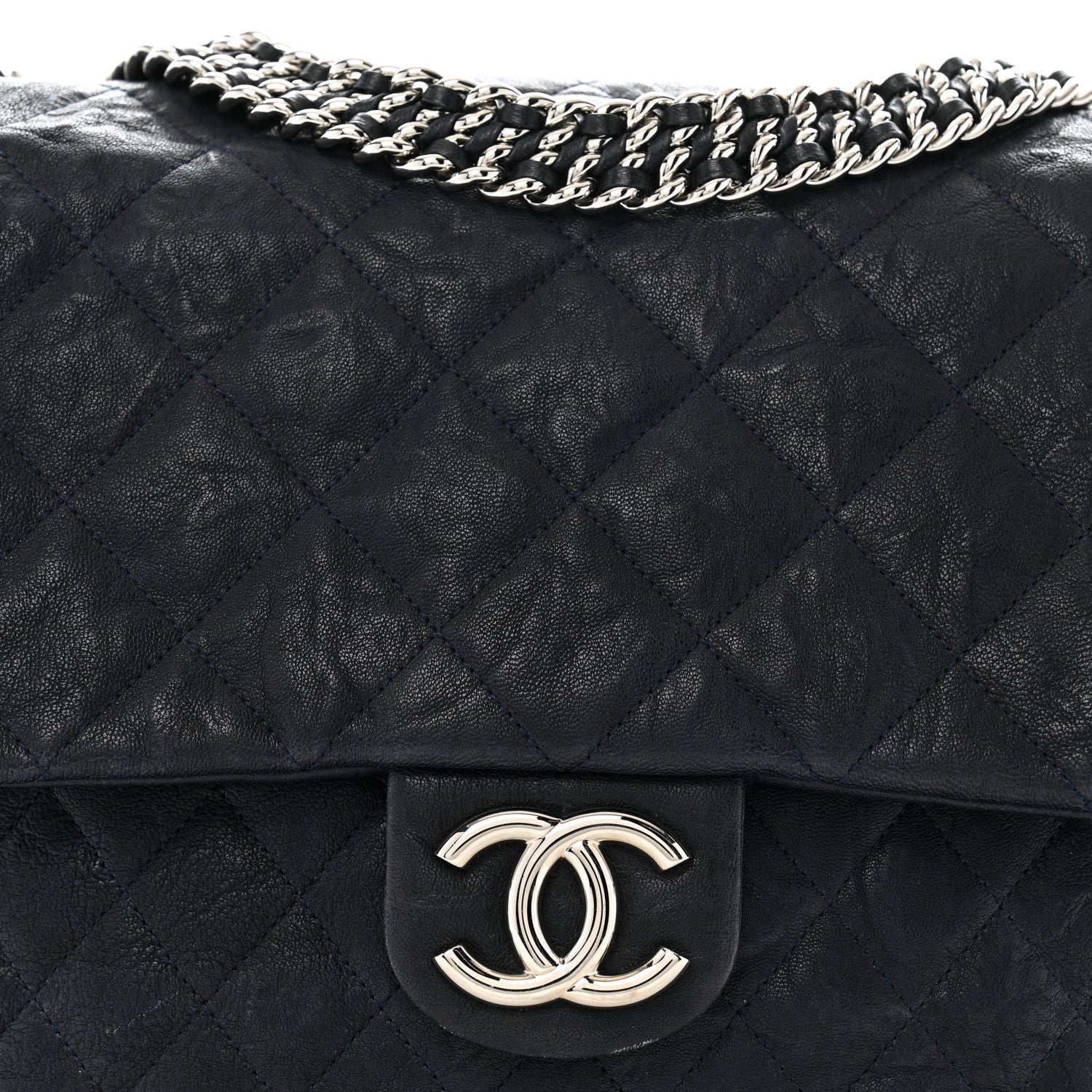 Chanel Washed Lambskin Quilted Maxi Chain Around Flap Navy 8 of 14