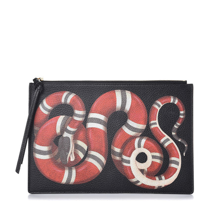 Gucci Pebbled Calfskin Kingsnake Print Clutch Black 1 of 9