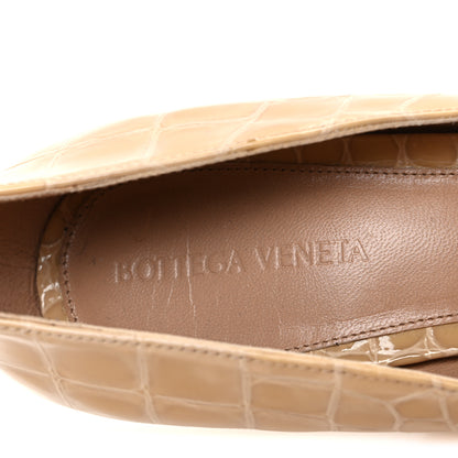 Bottega Veneta Gloss Calfskin Crocodile Embossed Punta Wedge Heel Sandals 41 Praline 9 of 9