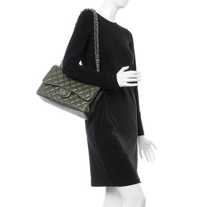 Chanel Caviar Quilted Jumbo Double Flap Dark Green 3 of 10