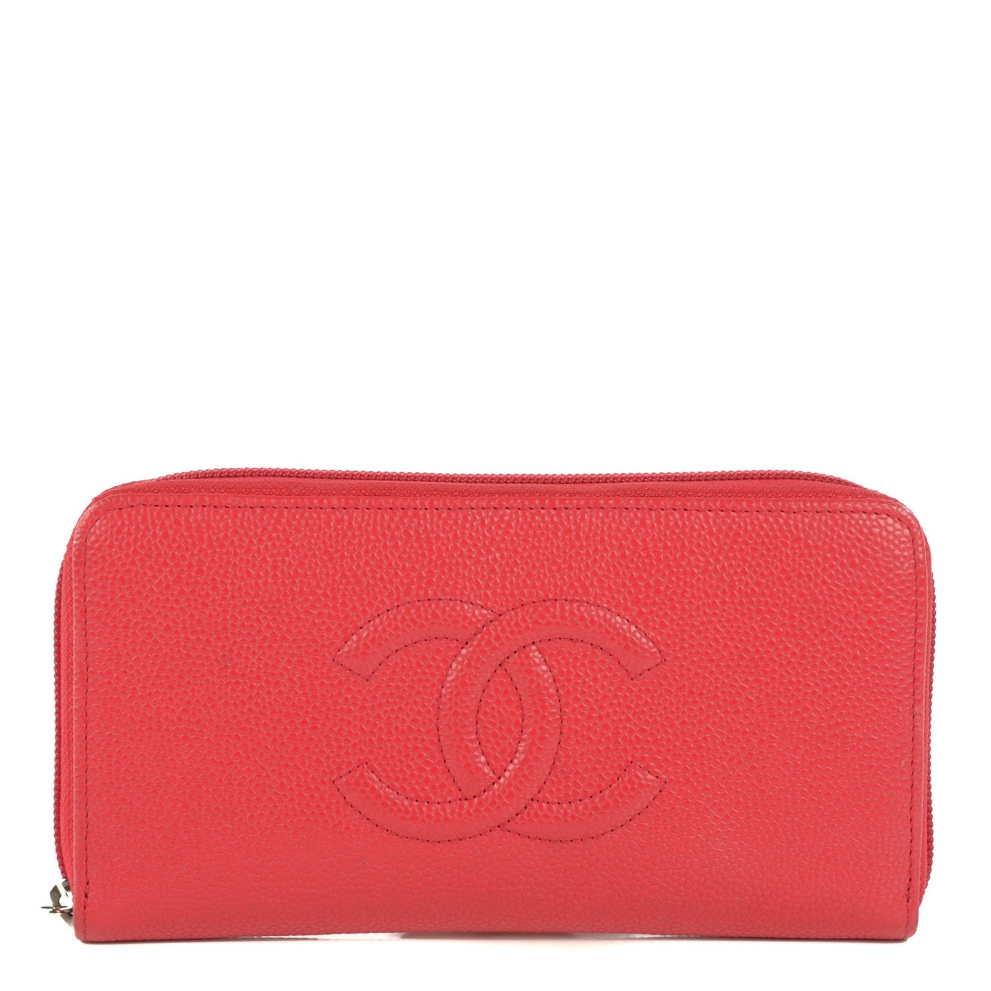 Caviar Timeless CC Large Gusset Zip Around Wallet Rose Fonce
