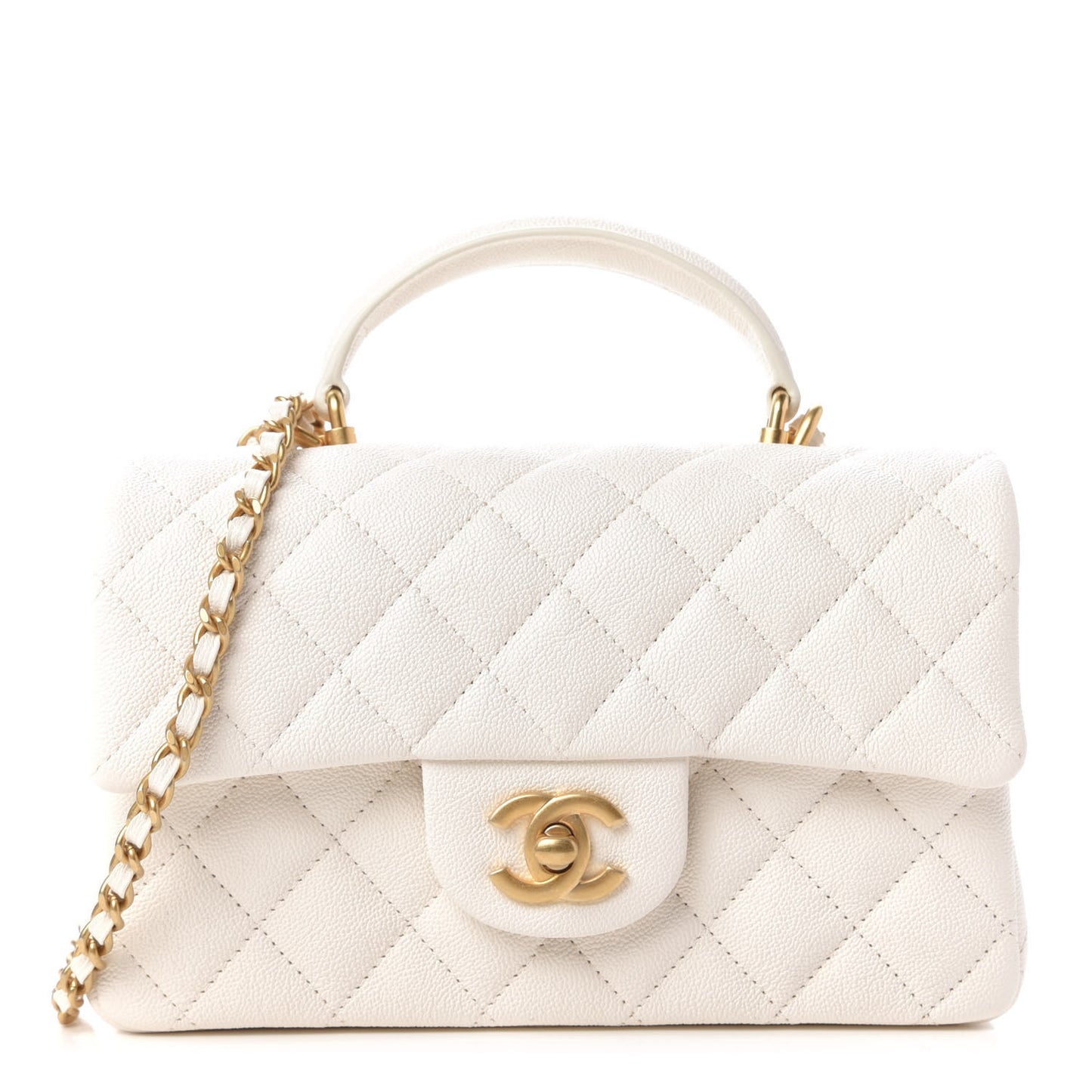 Caviar Quilted Mini Top Handle Rectangular Flap White