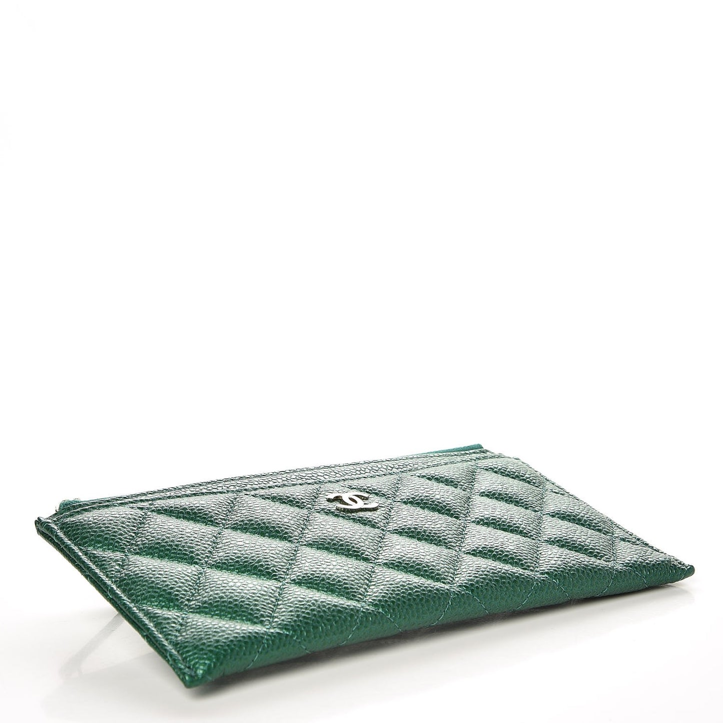Metallic Caviar Quilted Classic Zip Pouch Green