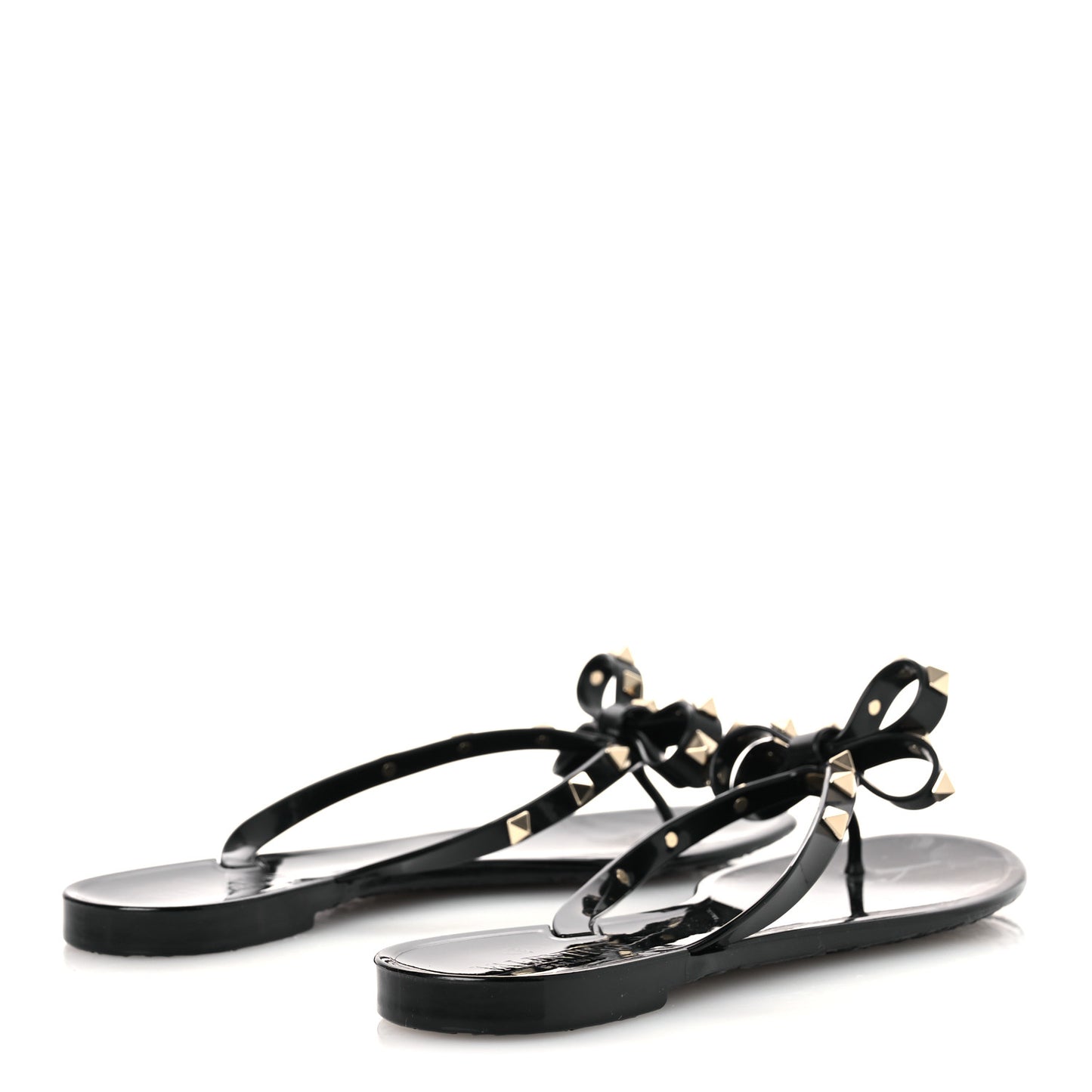 PVC Jelly Rockstud Bow Thong Sandals 40 Black