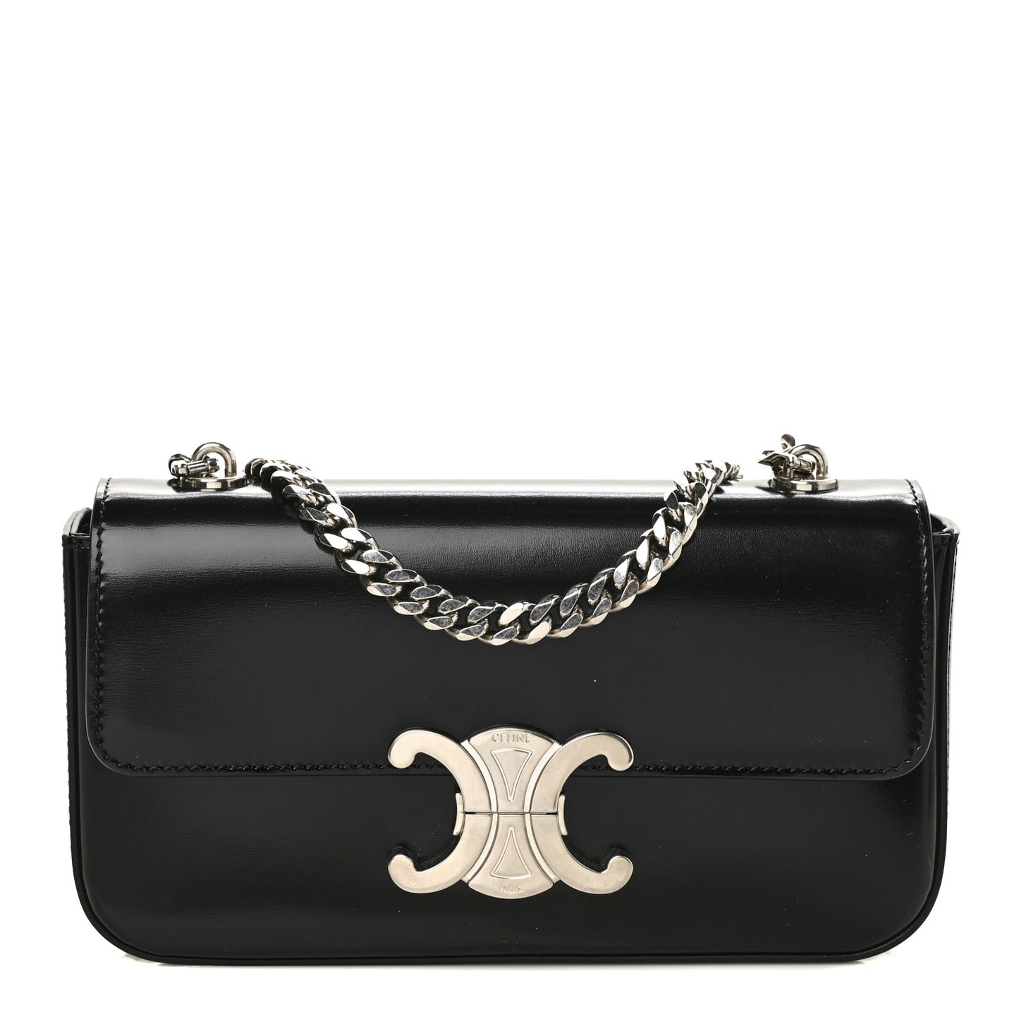 Shiny Calfskin Triomphe Chain Shoulder Bag Black