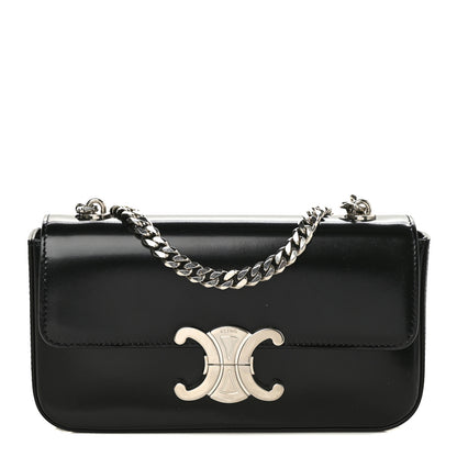Celine Shiny Calfskin Triomphe Chain Shoulder Bag Black 1 of 8