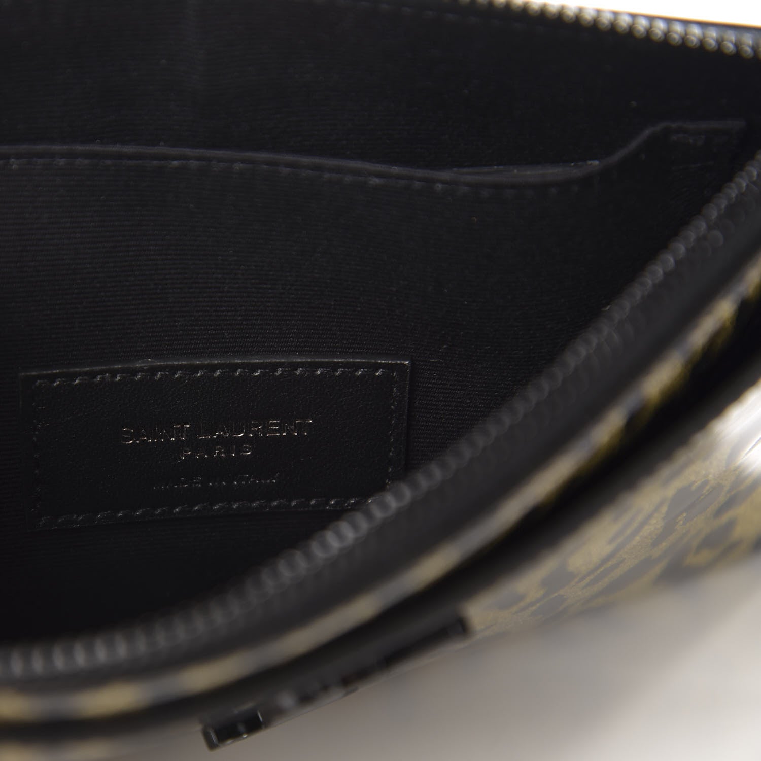 Saint Laurent Patent Glitter Leopard Monogram Zip Pouch Gold Black 6 of 13