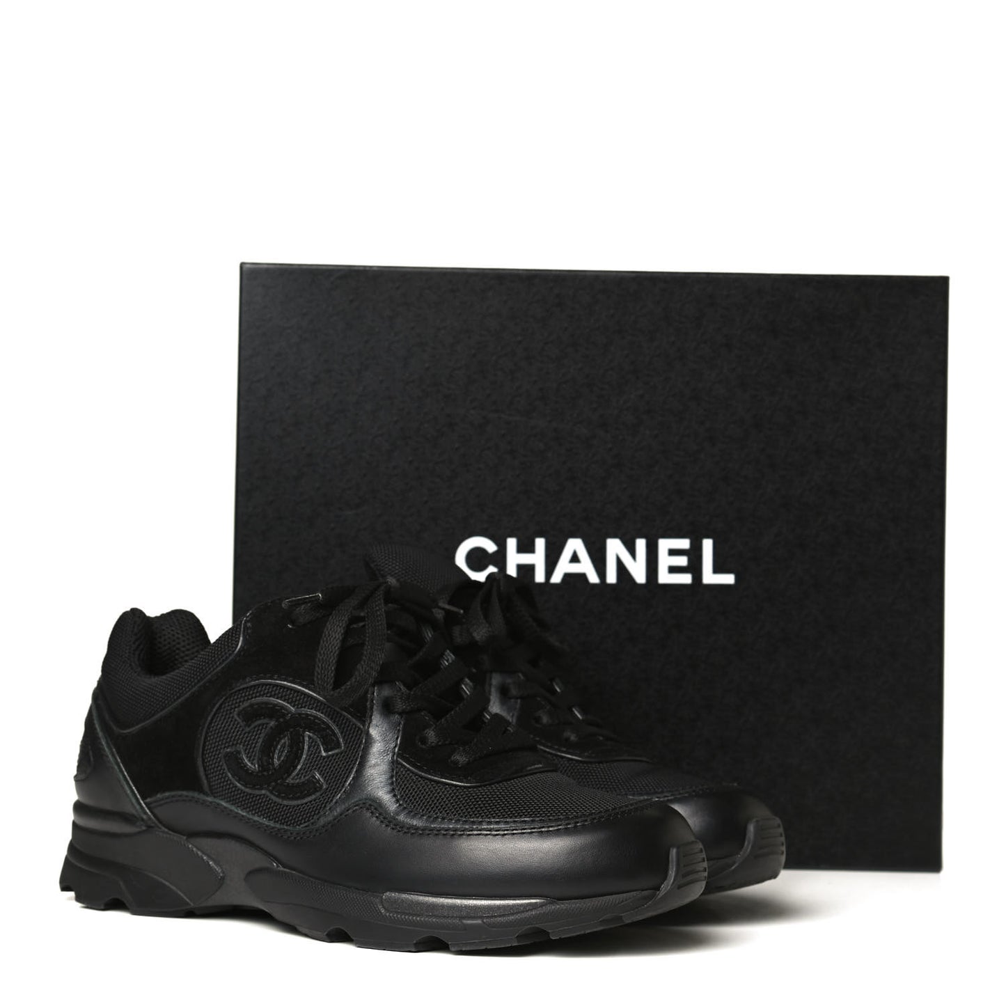 Canvas Suede Calfskin Womens CC Sneakers 37.5 Black