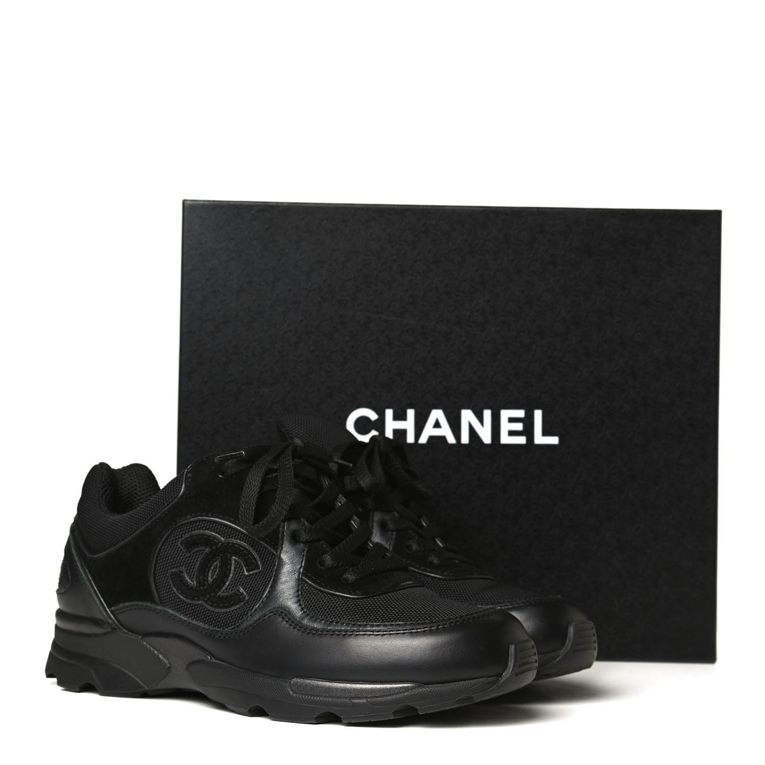 Chanel Canvas Suede Calfskin Womens CC Sneakers 37.5 Black 8 of 8
