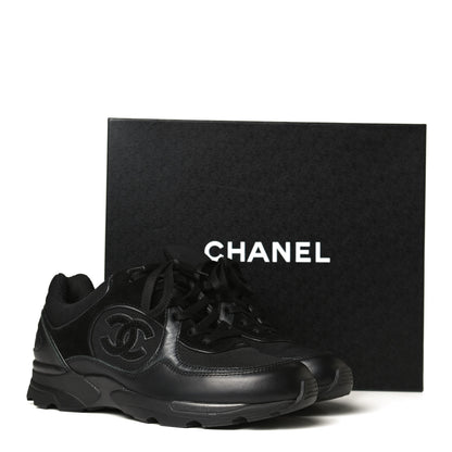 Chanel Canvas Suede Calfskin Womens CC Sneakers 37.5 Black 8 of 8