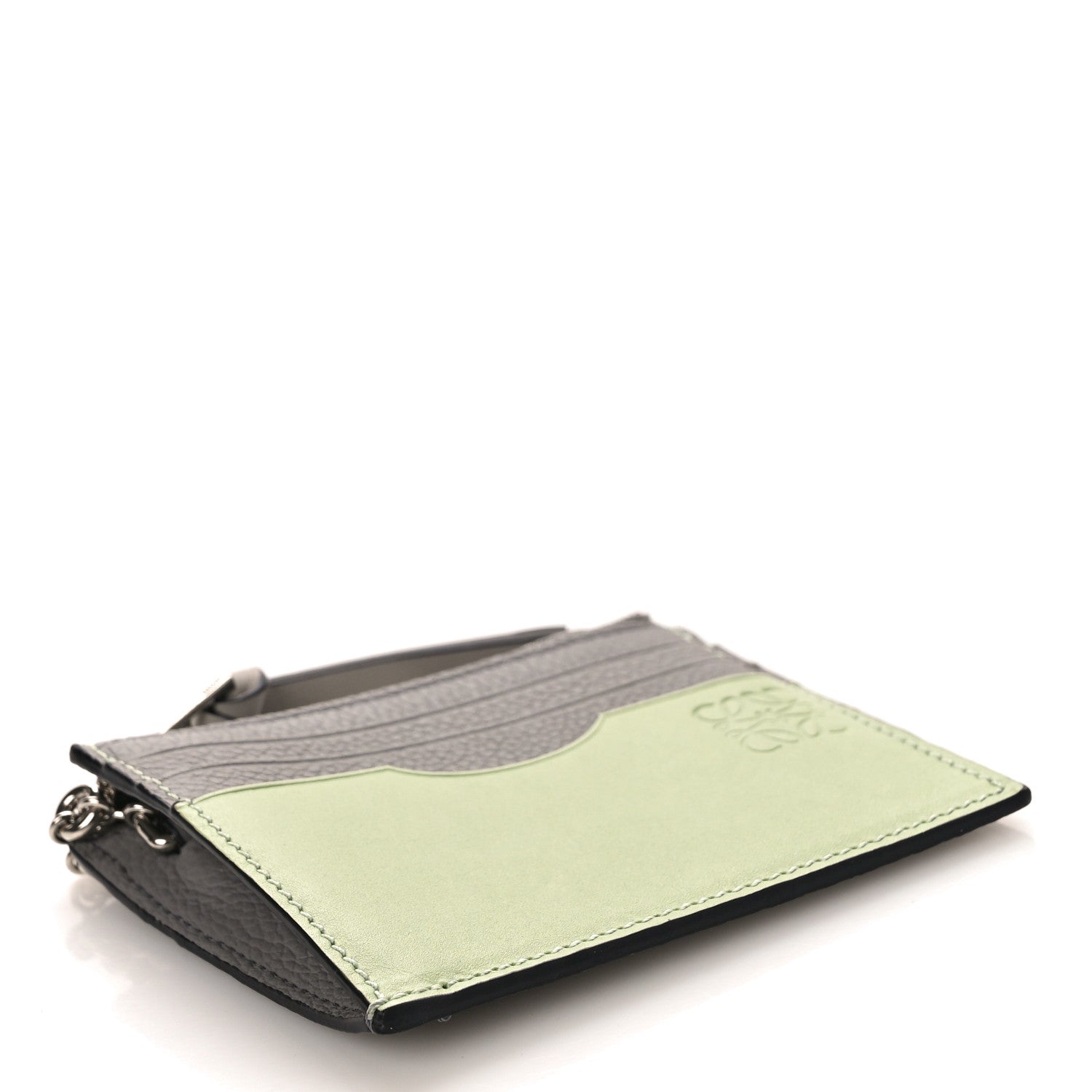 Loewe Soft Grained Calfskin Square Card Holder With Chain Pearl Grey Light Pale Green 4 of 8