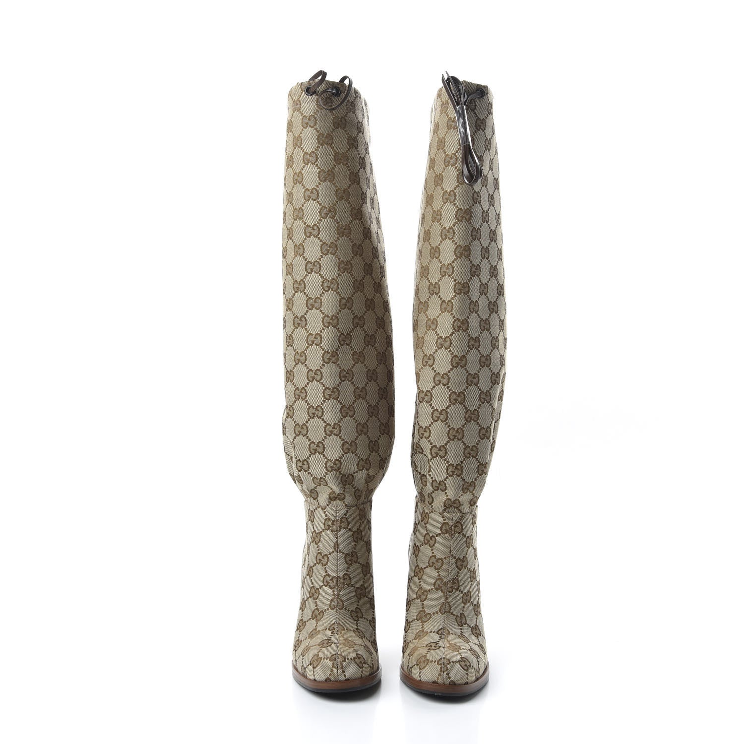 Gucci Monogram Malaga Kid Lisa Mid Heel Boots 35.5 Beige Ebony 2 of 8