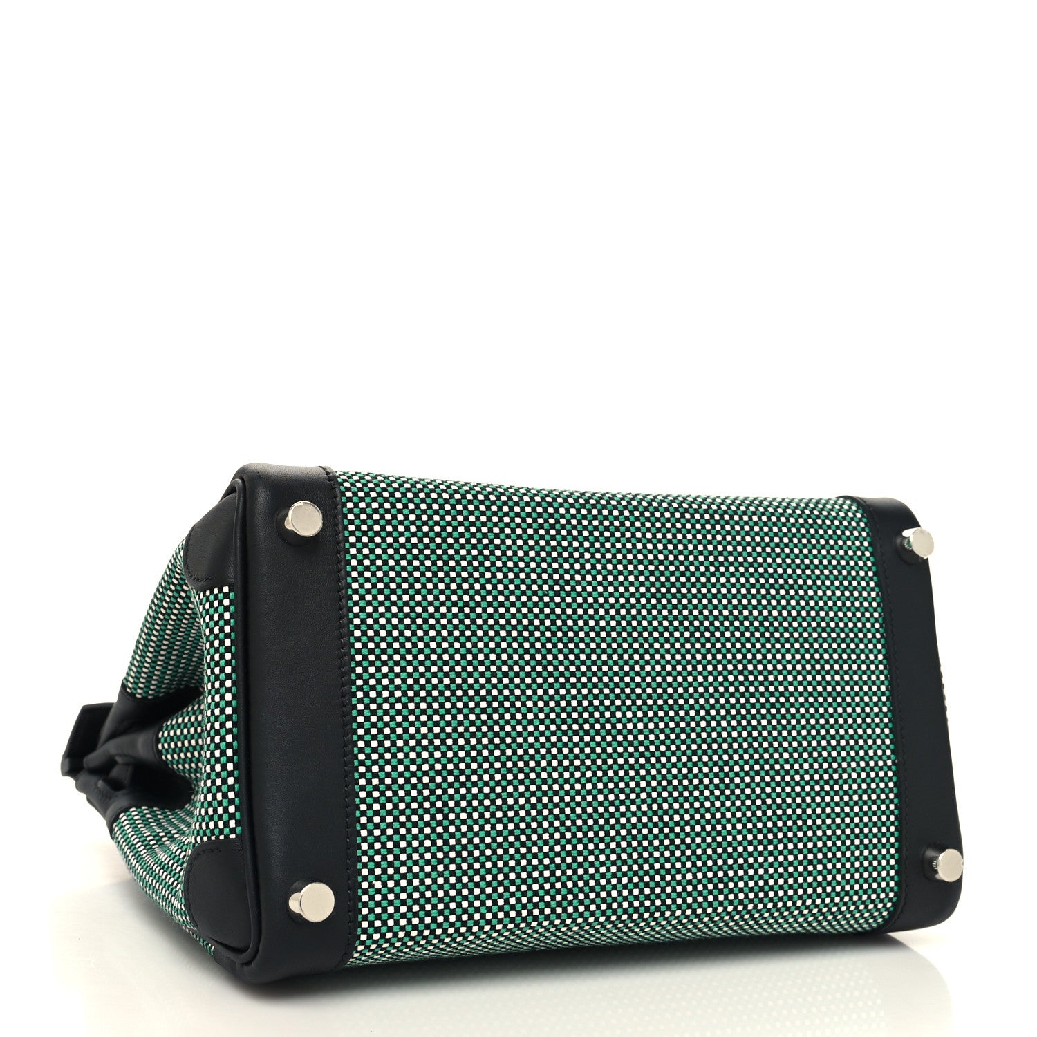 Hermes Toile Quadrille Swift Birkin 25 Black Menthe 4 of 13