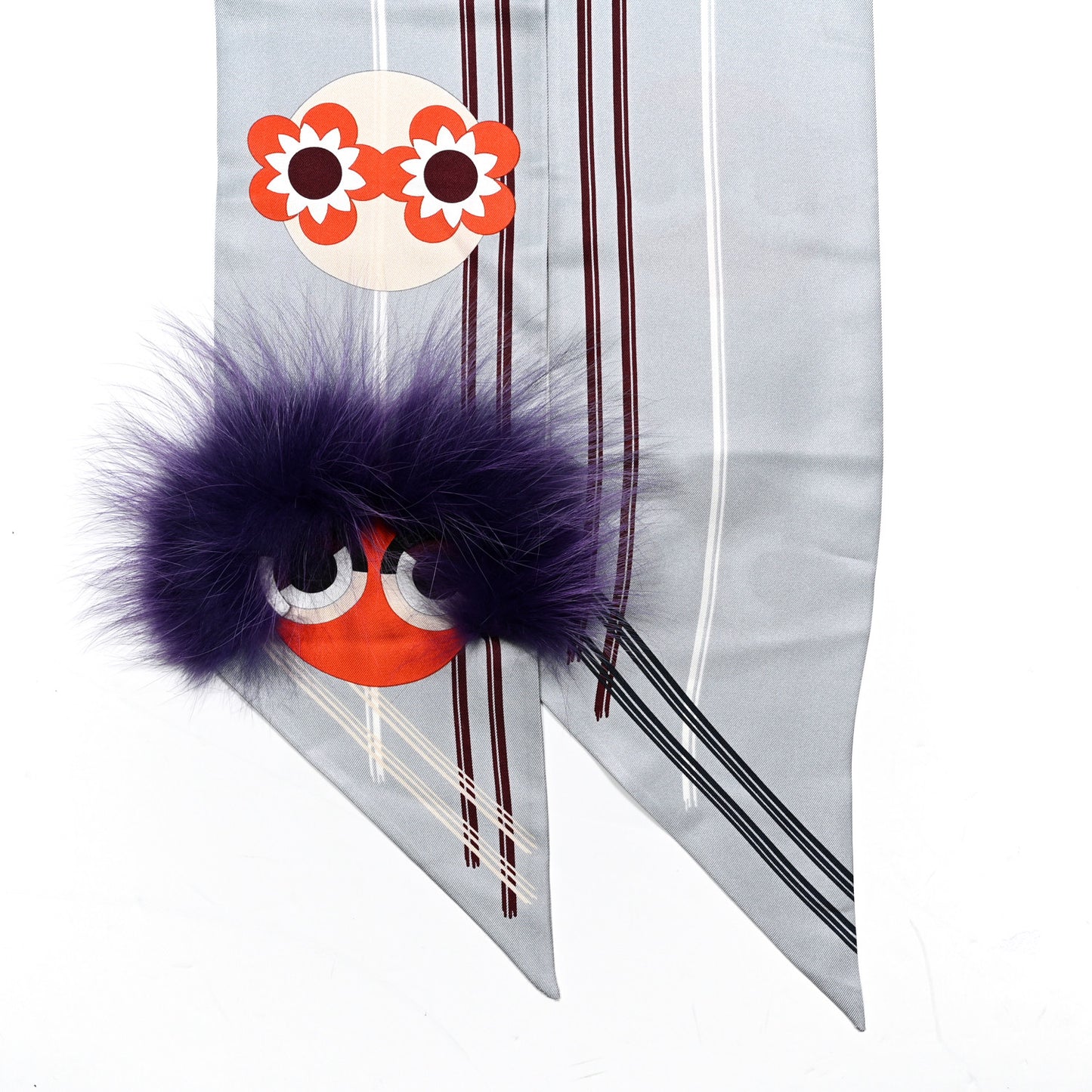 Silk Fox Fur Monster Wrappy Scarf Blue Multicolor