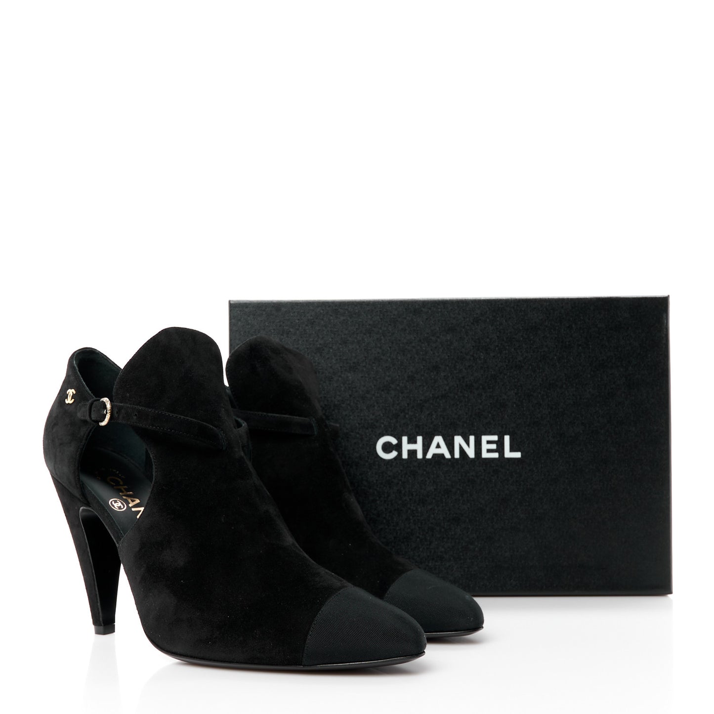 Suede Calfskin Grosgrain Cut Out Pumps 40.5 Black