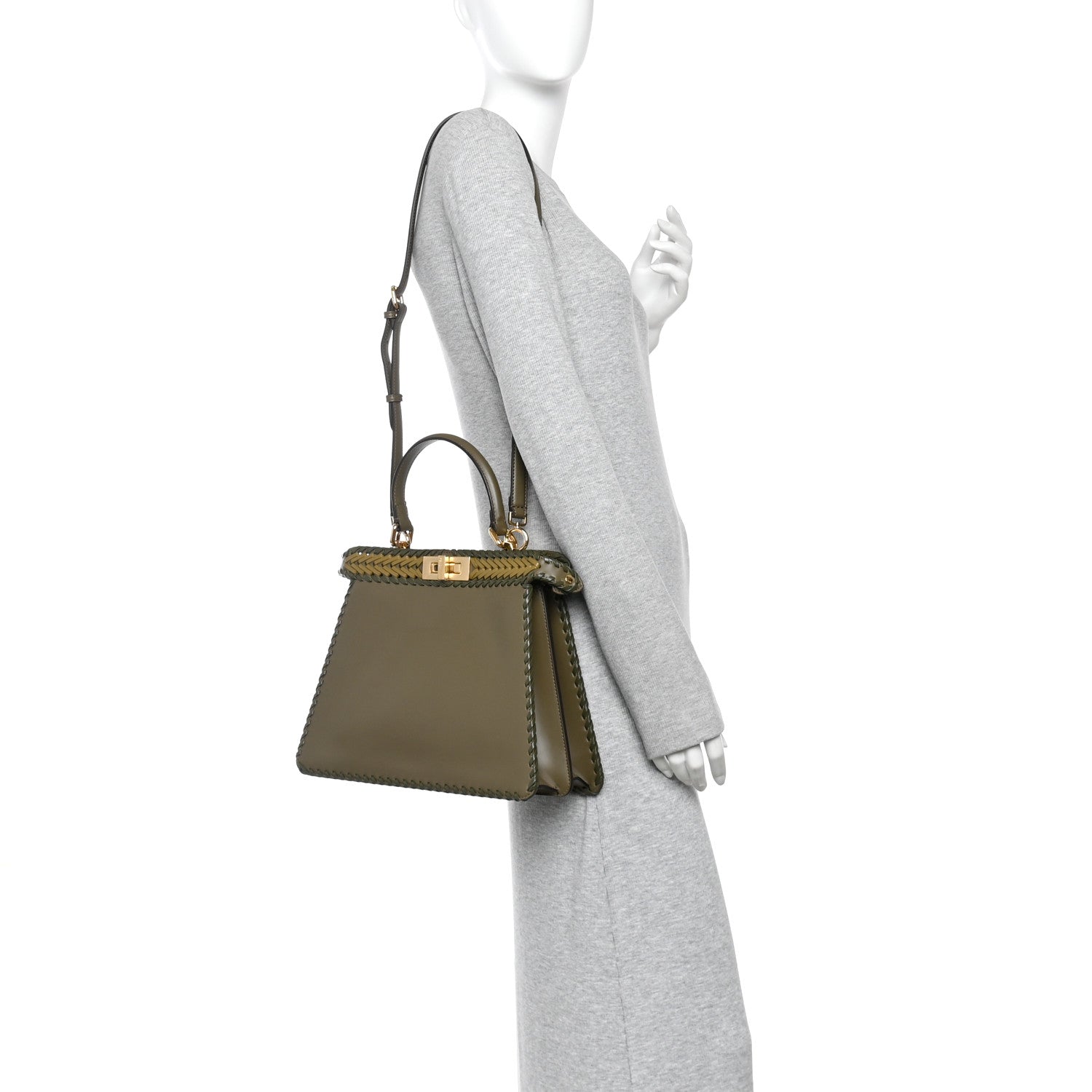Fendi Vitello King Ceylon Shiny Nappa Woven Medium Peekaboo I SEE U Satchel Avocado Cedro Camaleonte 2 of 11