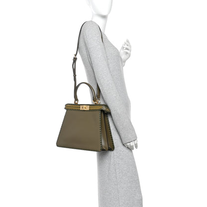 Fendi Vitello King Ceylon Shiny Nappa Woven Medium Peekaboo I SEE U Satchel Avocado Cedro Camaleonte 2 of 11