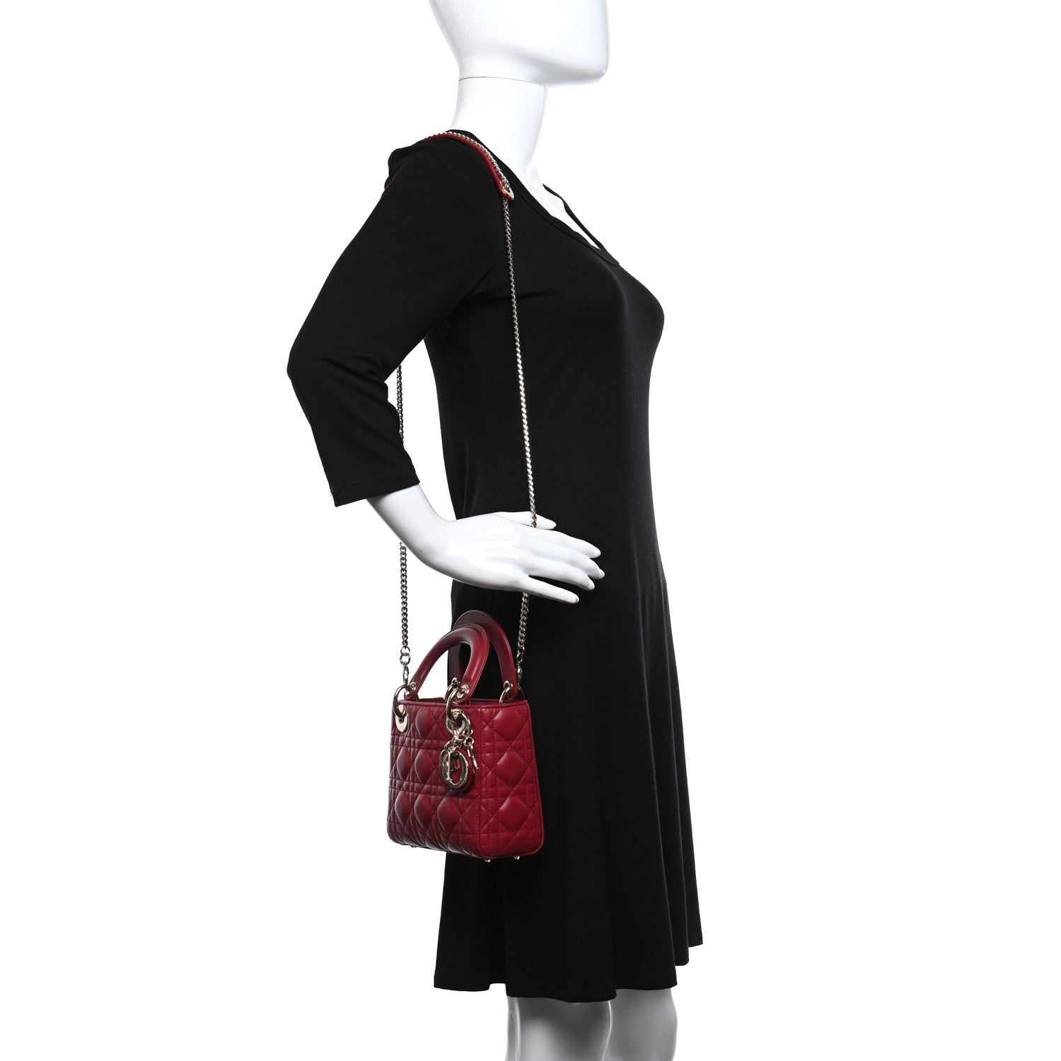 Christian Dior Lambskin Cannage Mini Lady Dior Burgundy 2 of 11