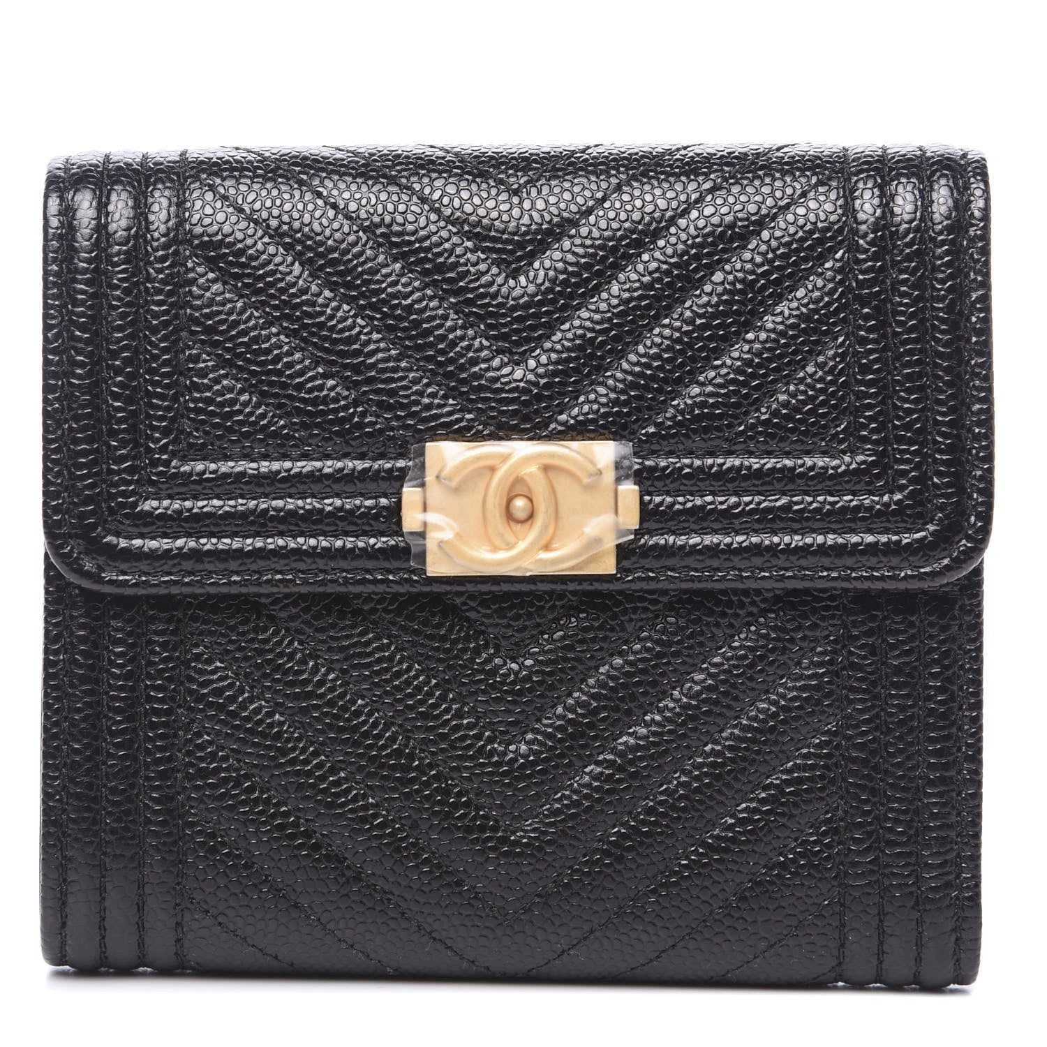 Chanel Caviar Chevron Quilted Boy Compact Wallet Black 1 of 7