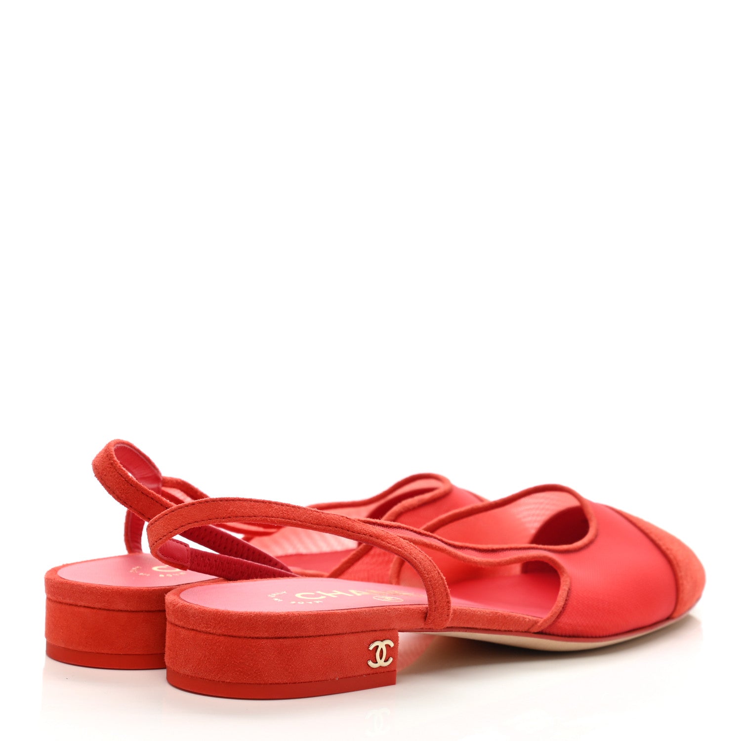 Chanel Mesh Suede Cap Toe CC Slingback Sandals 37 Orange 4 of 8