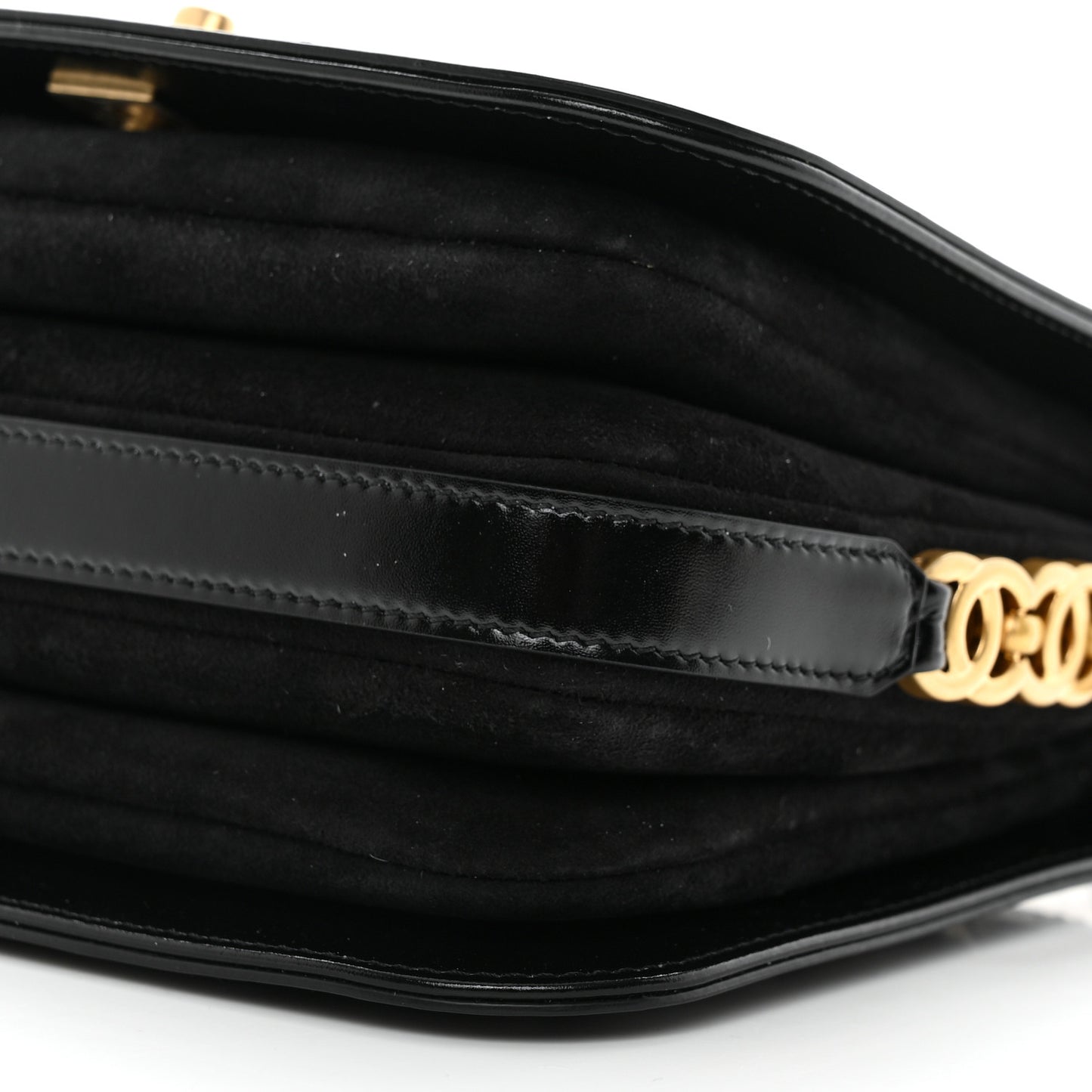 Shiny Calfskin Quilted Suede Goatskin Messenger Black