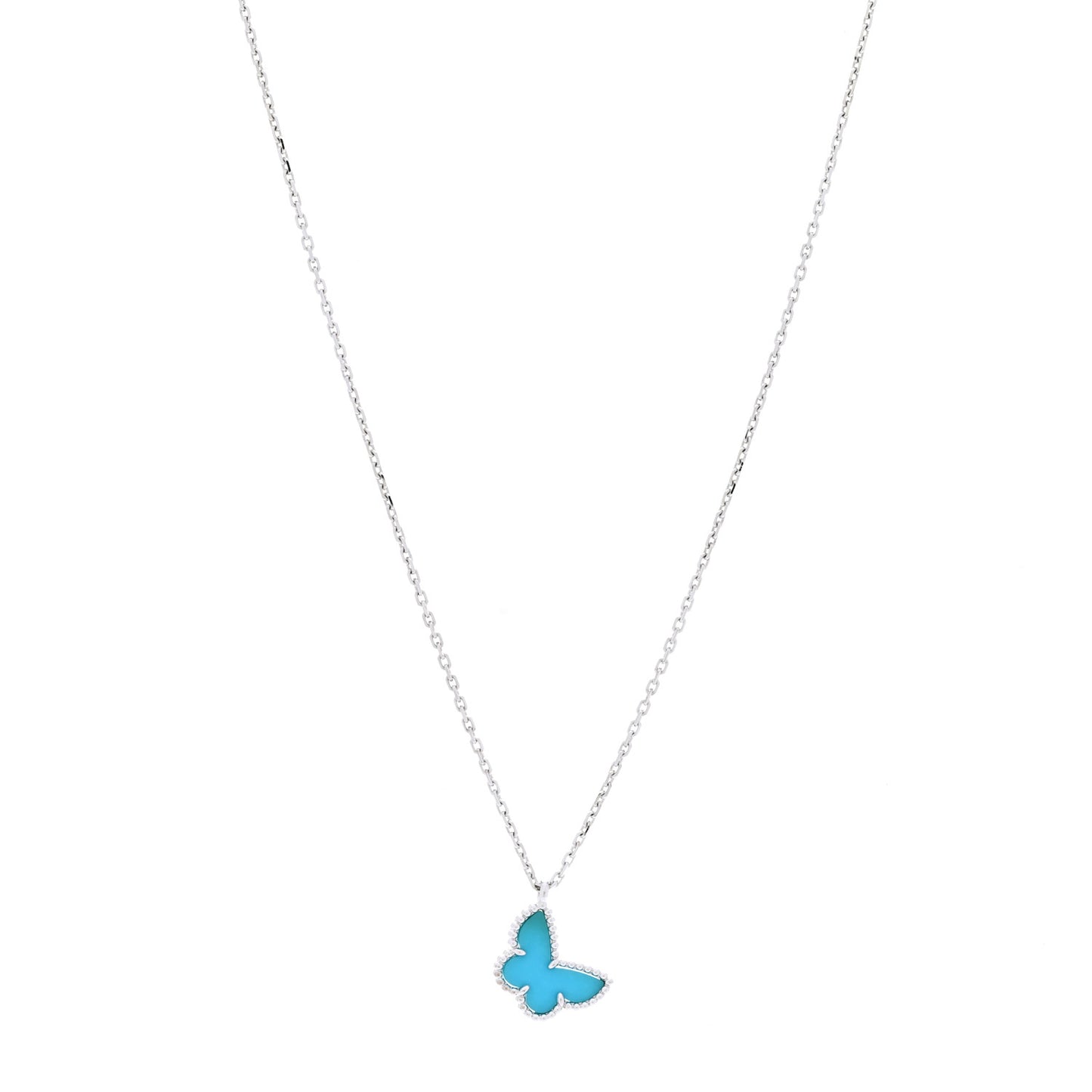 18K White Gold Turquoise Sweet Alhambra Butterfly Pendant Necklace