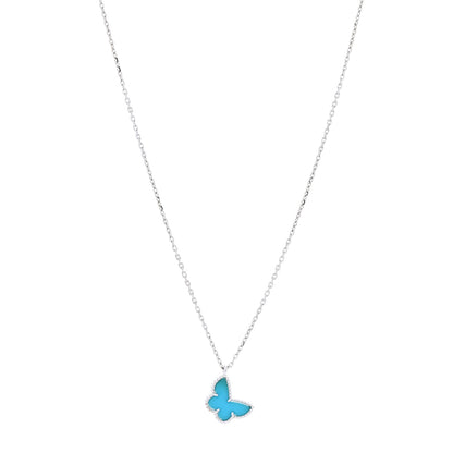 Van Cleef & Arpels 18K White Gold Turquoise Sweet Alhambra Butterfly Pendant Necklace 1 of 6