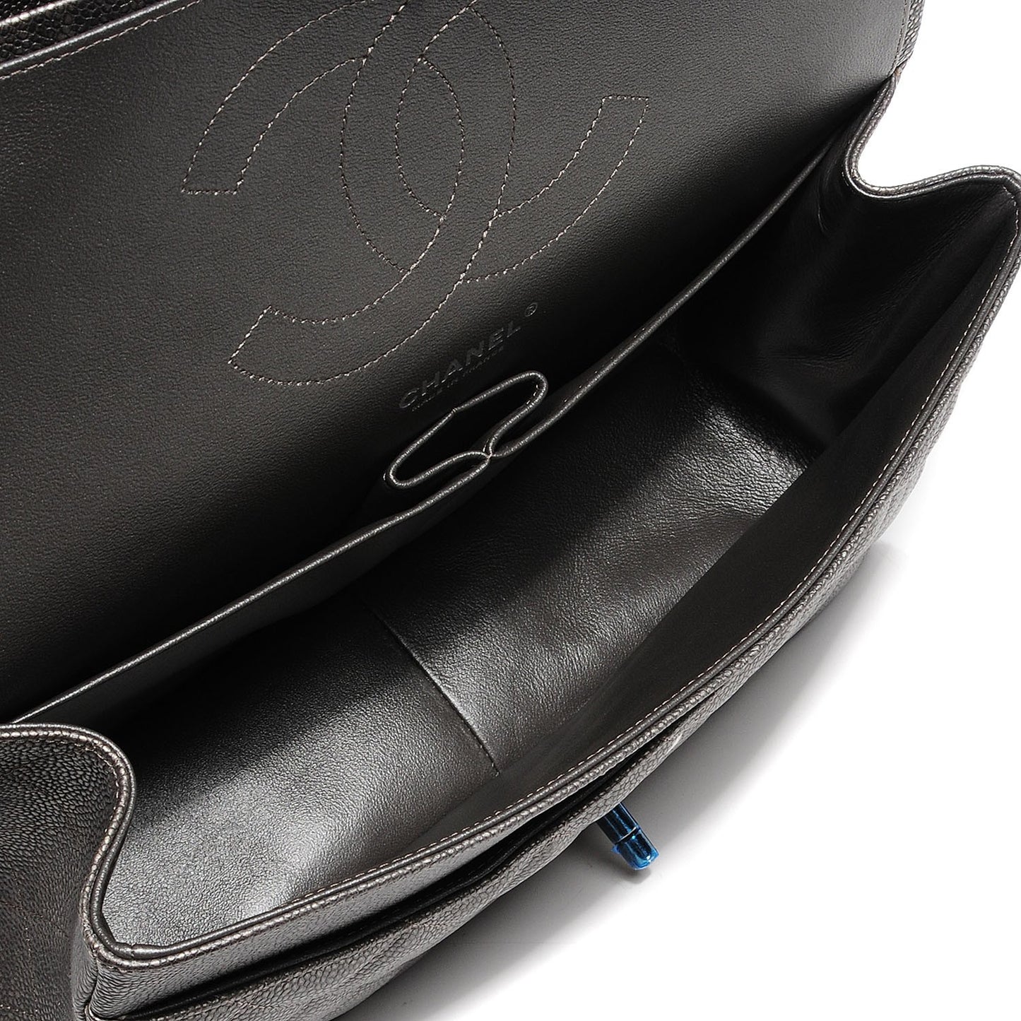 Caviar Jumbo Double Flap Dark Silver